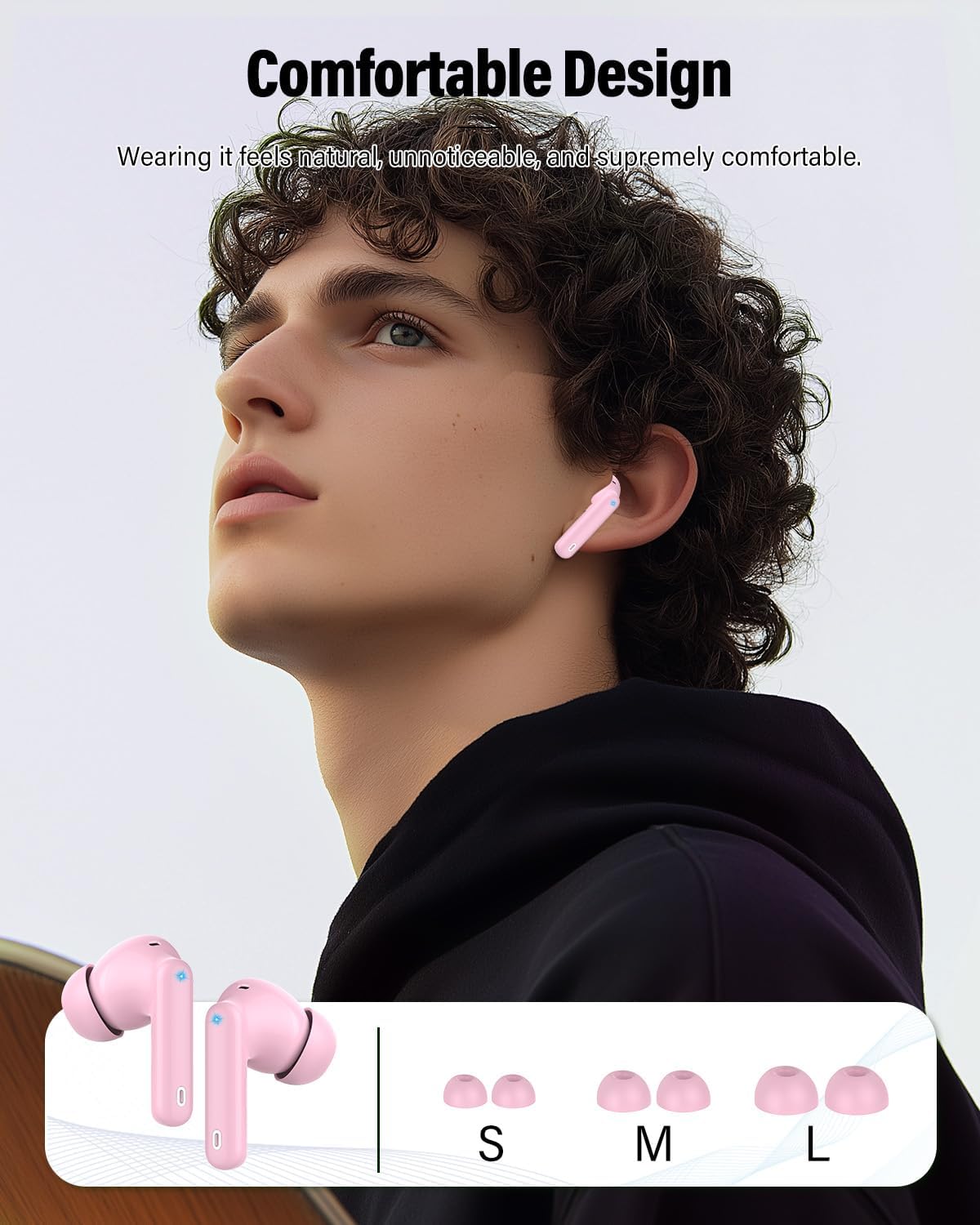 Thumbnail 5 de Wireless Earbuds with Bluetooth 5.4 — Bass-Driven Stereo, ENC Noise Cancellation, IP7 Waterproof in Pink