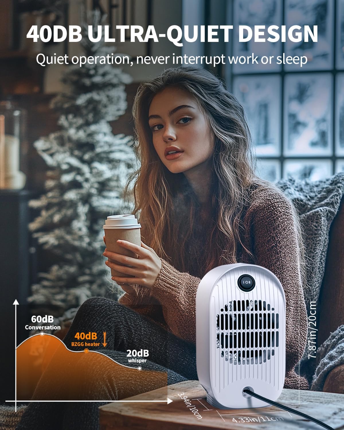Detalle 2 de BZGG Q22 Portable Ceramic Space Heater, 1000W/700W Modes, Tip-Over Protection