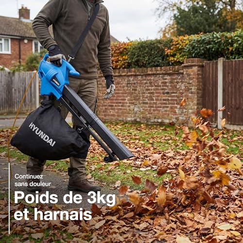 Detalle de Hyundai Souffleur-aspirateur et broyeur de feuilles électrique 3000 W – 3 en 1, sac 34 L, léger avec harnais