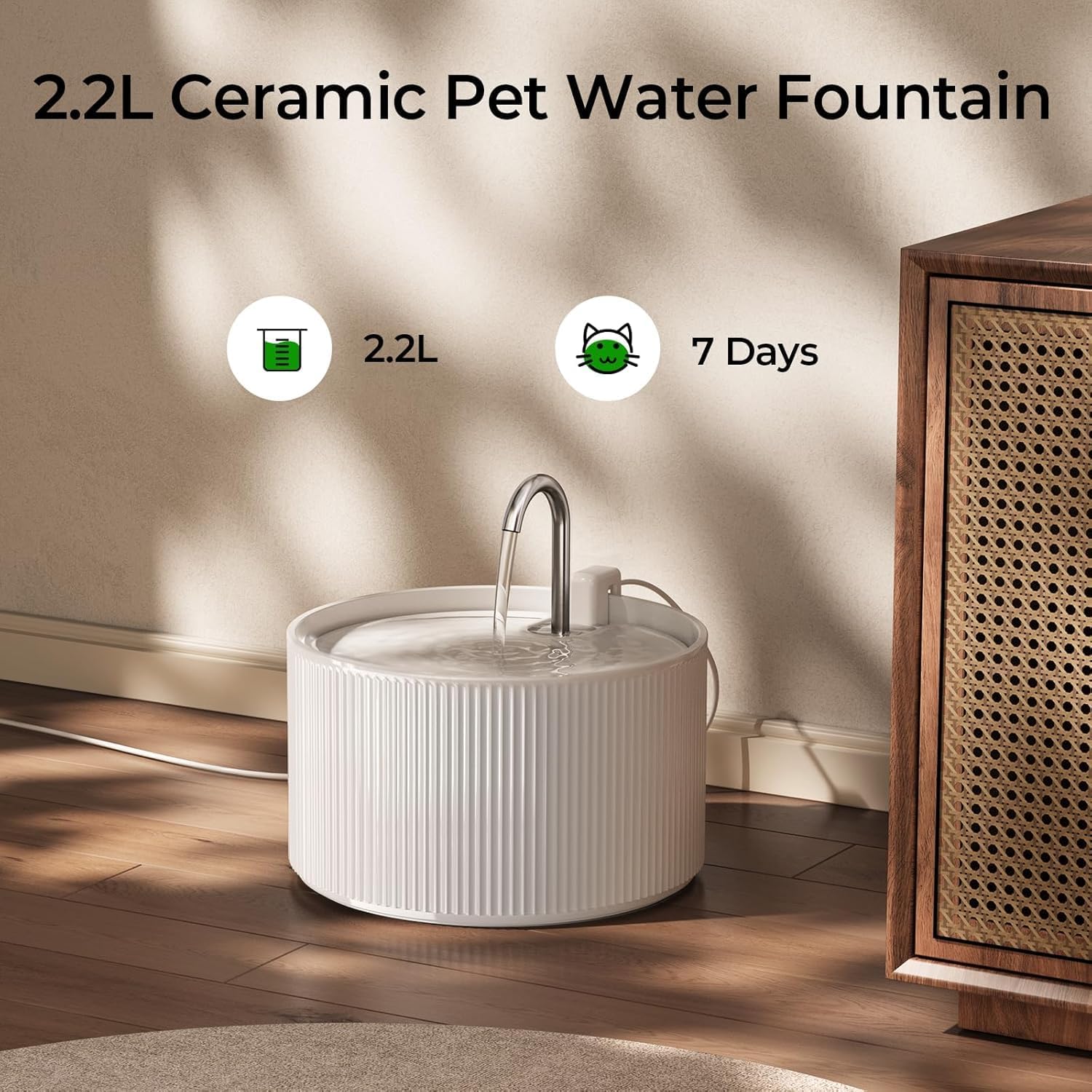 Thumbnail 6 de Keramik-Katzenbrunnen, 2,2L/74oz – ultraleise Trinkquelle für Katzen mit Doppel-Filterung