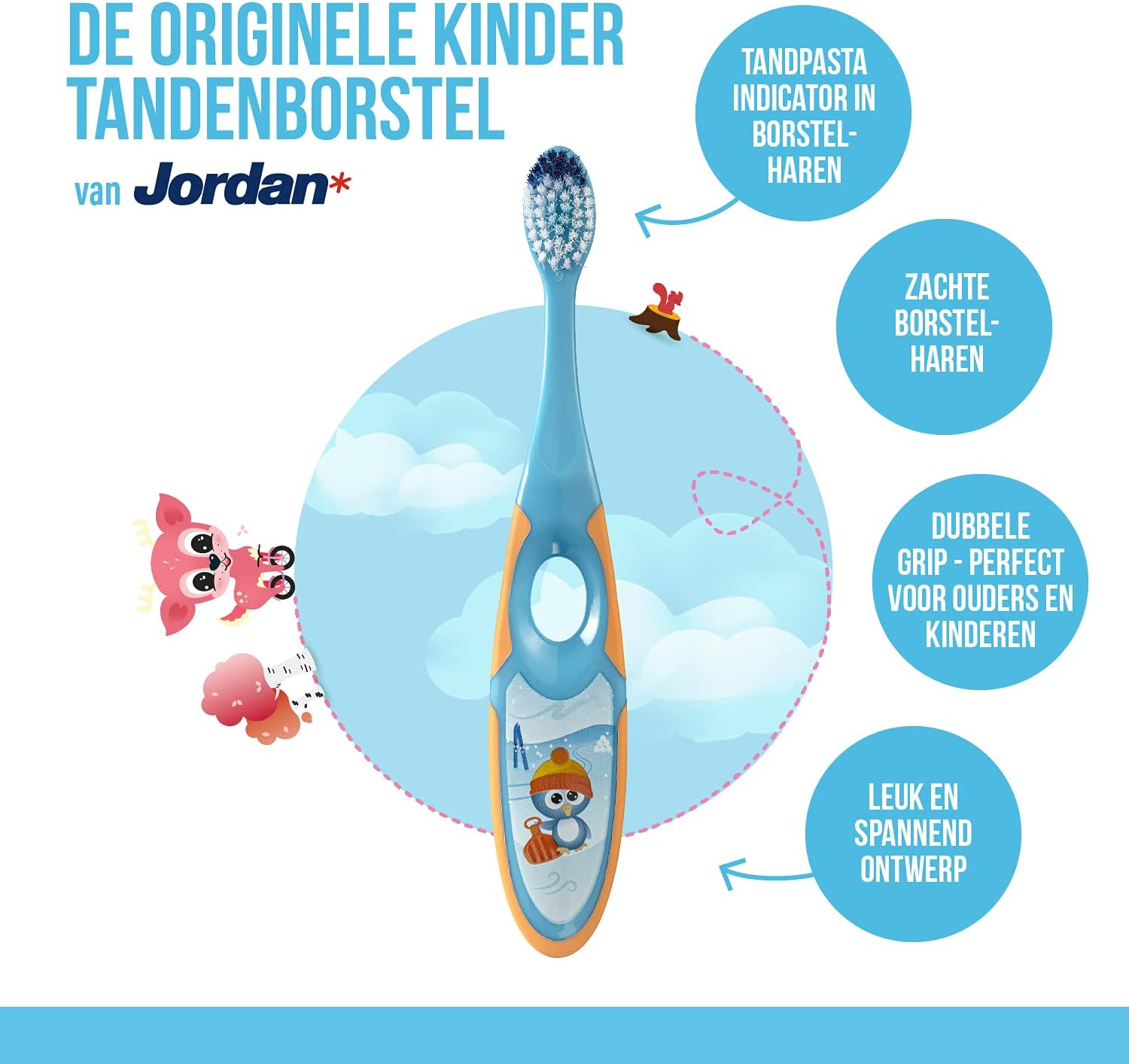 Detalle 2 de Jordan Step 2 kindertandenborstel voor 3- tot 5-jarigen, zachte haren, dubbele handgreep, 4 stuks
