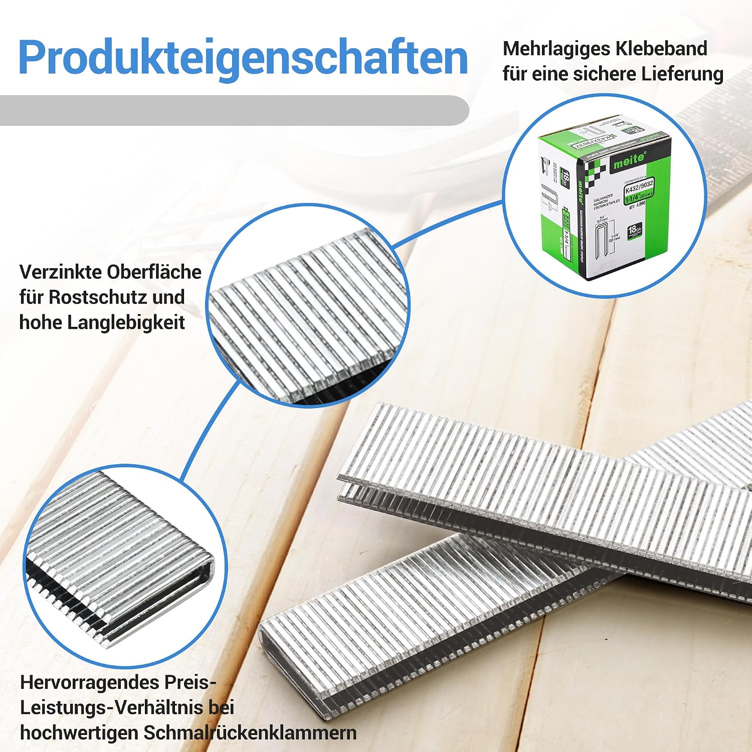 Thumbnail 2 de Meite 18 Gauge Klammern 5,7 x 32 mm, 4.000 Stück – Verzinkte Typ 90 für Polsterarbeiten