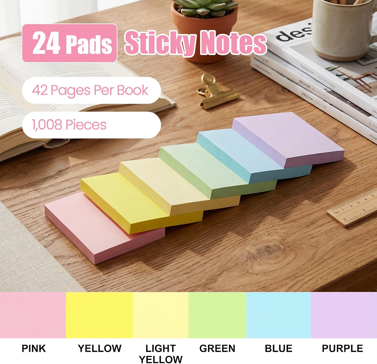 Detalle de KIFZM Self-Stick Note Pads (76 x 76 mm) – 24 bright square pads for office, home & presentations