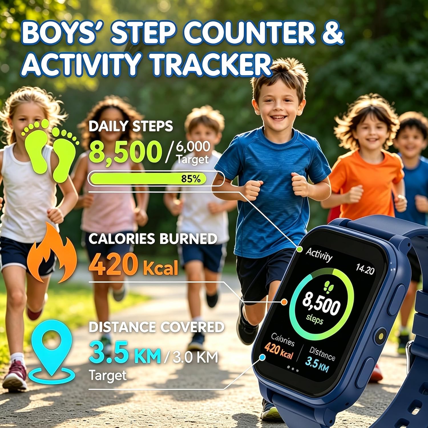Detalle de Tzzulsx Kids Smart Watch: Standalone 1.83" HD Display, IP68, 18 Games & Health Tracking