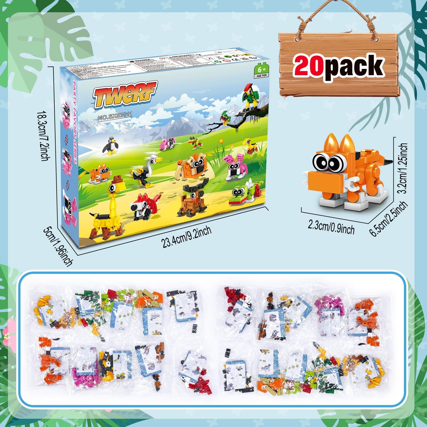 Thumbnail 4 de TWERF Valentines 20 Pack Mini Animal Blocks