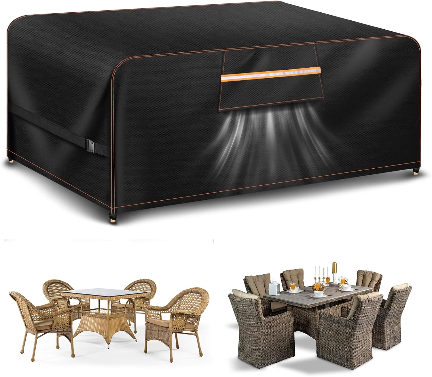 Detalle de Aoretic 102x74x28 Rectangular Patio Furniture Cover, 420D Waterproof Oxford