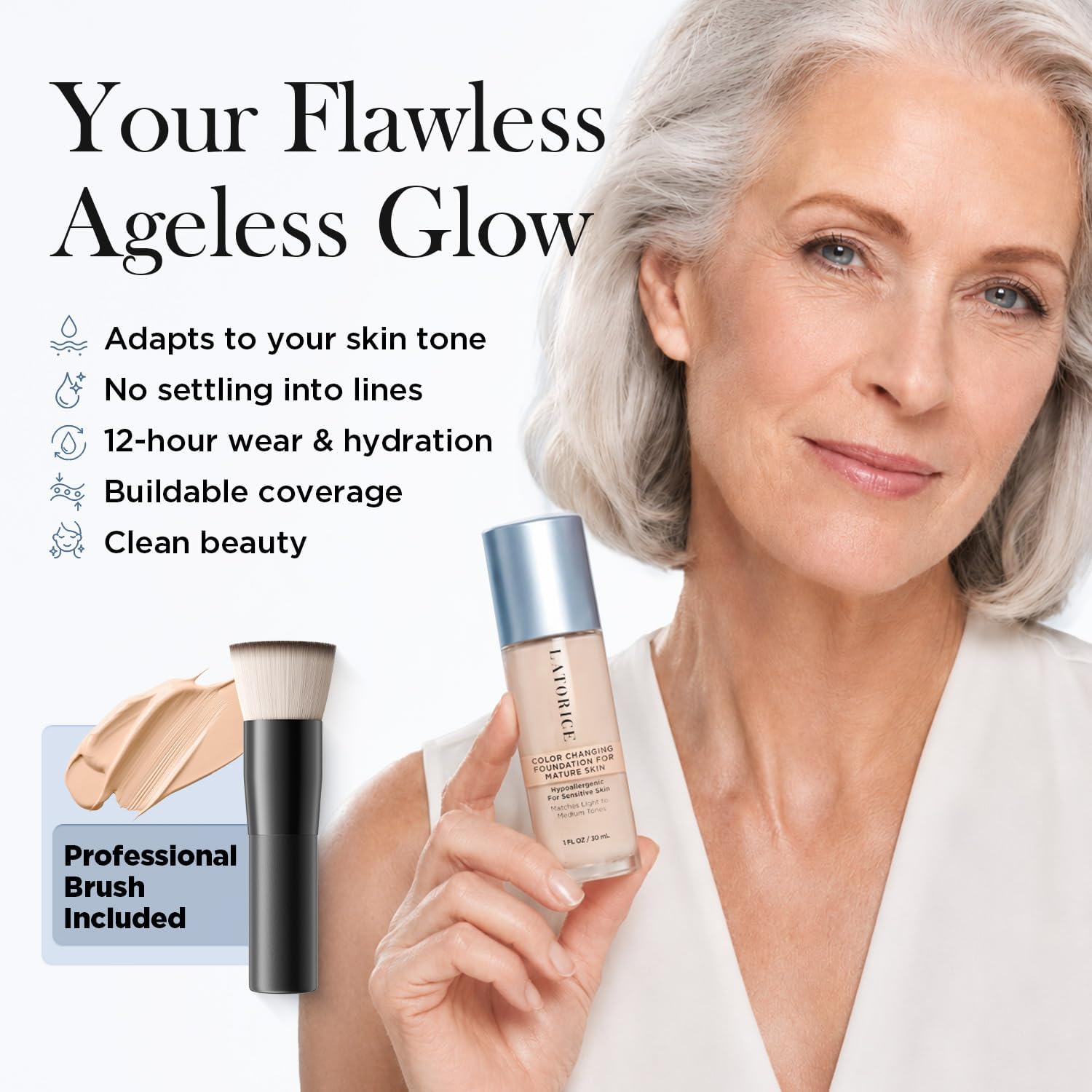 Detalle 2 de Latorice Colour-Changing Foundation for Mature Skin, Light-to-Medium Tones, Brush