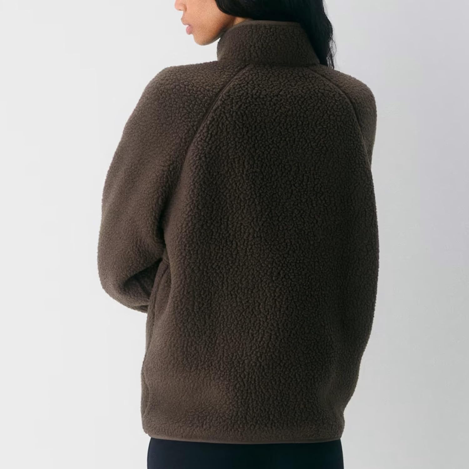 Detalle de Hixiaohe Women's Sherpa Fleece Jacket, Full Zip with Mock Neck and Pockets