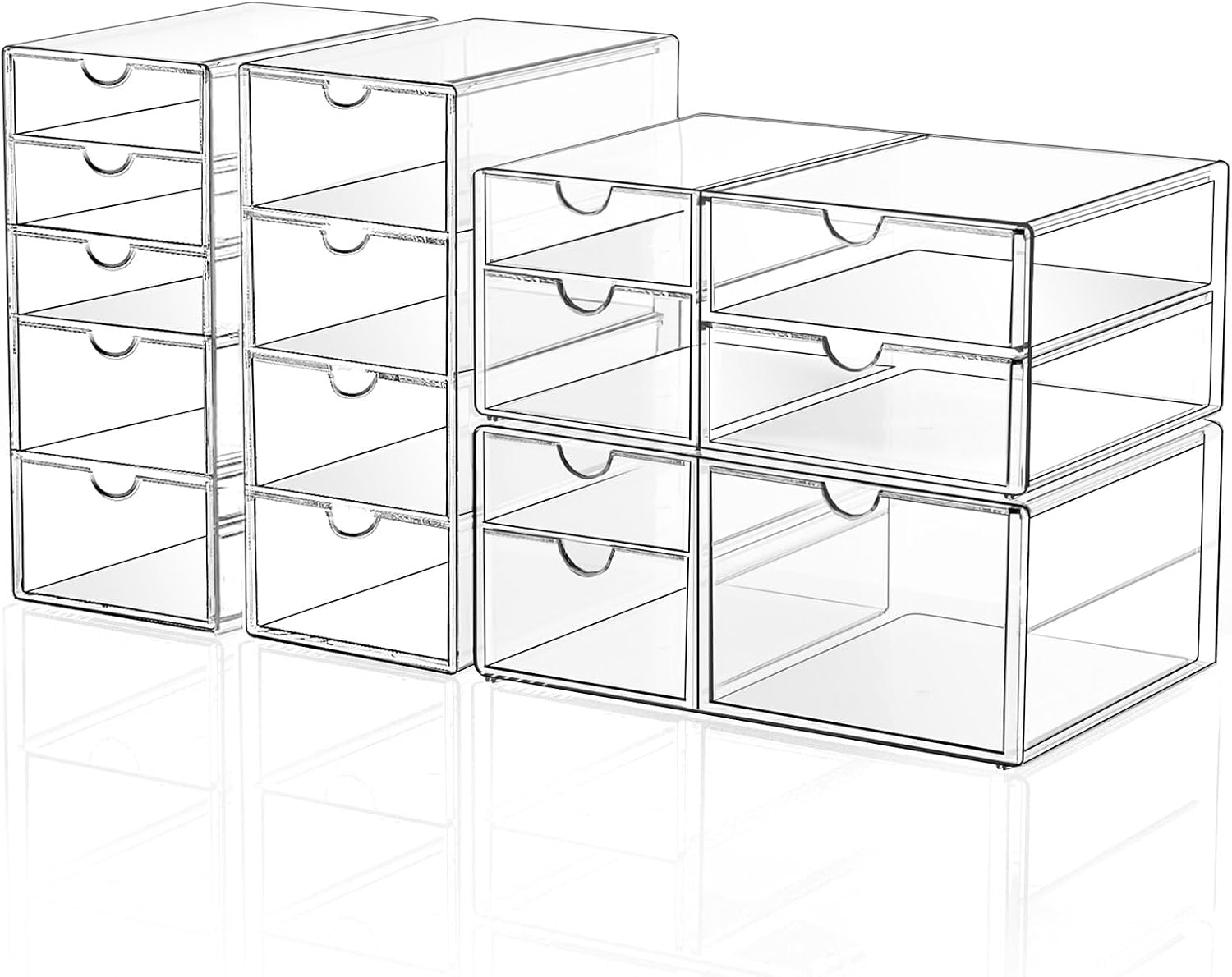 Detalle de DOMNIU DO-ZMSN-3 Acrylic Drawer Organizer, 16 Drawers, Clear 4-Set