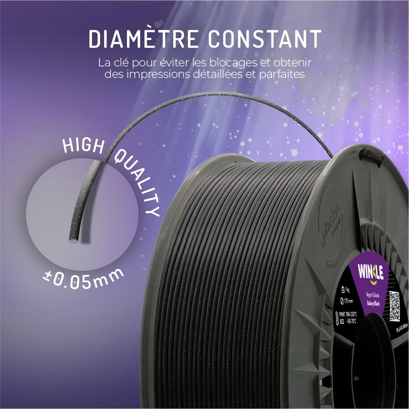 Detalle de WINKLE Filament PLA 1,75 mm Noir Galaxy 🖨