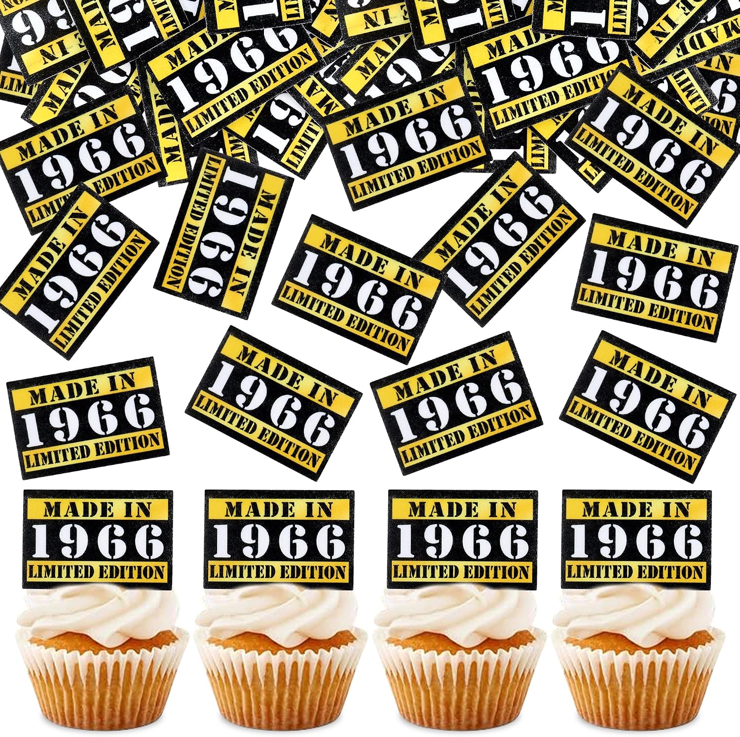Detalle de Ercadio 50-Count Edible 1966 Birthday Toppers, Pre-Cut Rice Paper