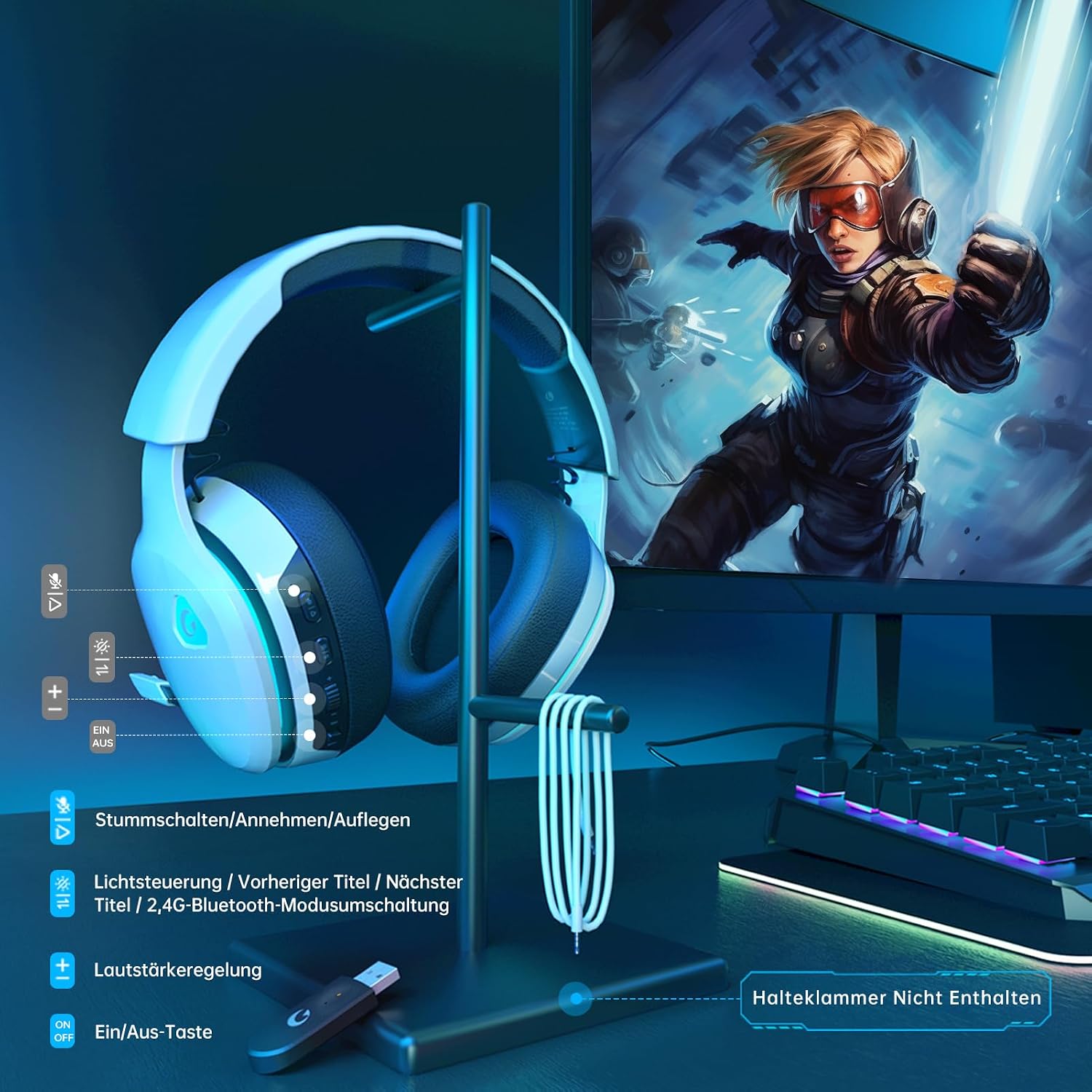 Detalle 2 de Gvyugke 2,4 GHz Wireless Gaming Headset – kabelloses Gaming-Headset