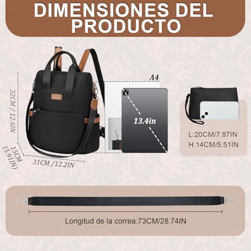Thumbnail 4 de Eshow Mochila antirrobo 3 en 1 para mujer, negra, de nailon 290D
