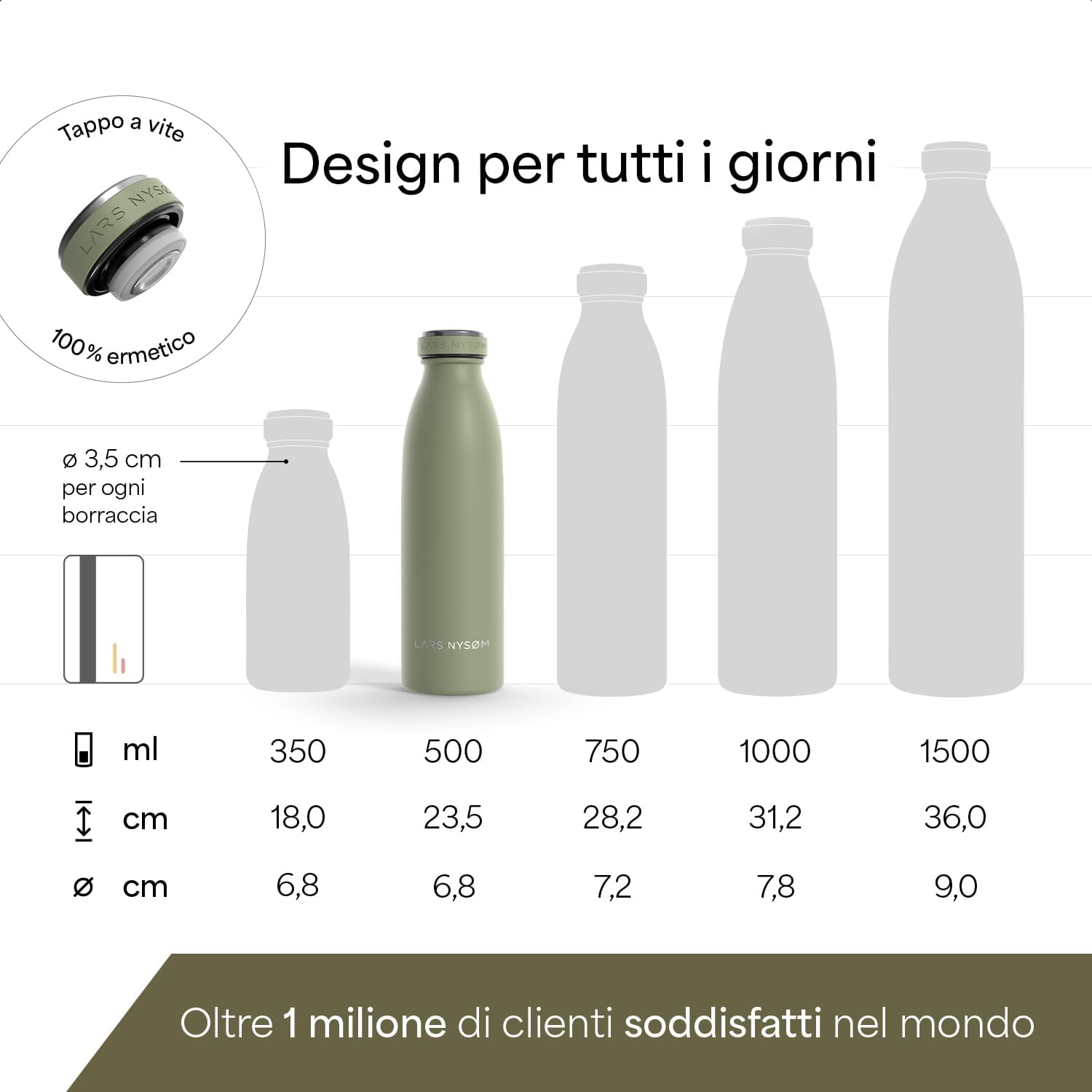 Thumbnail 3 de LARS NYSØM Borraccia Termica 500 ml in Acciaio Inox (Sage Green) con isolamento sottovuoto