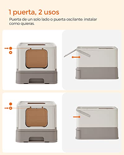 Thumbnail 7 de Feandrea Arenero para Gatos PPT001G01: caja de arena con bandeja deslizante y entrada versátil para gatos grandes