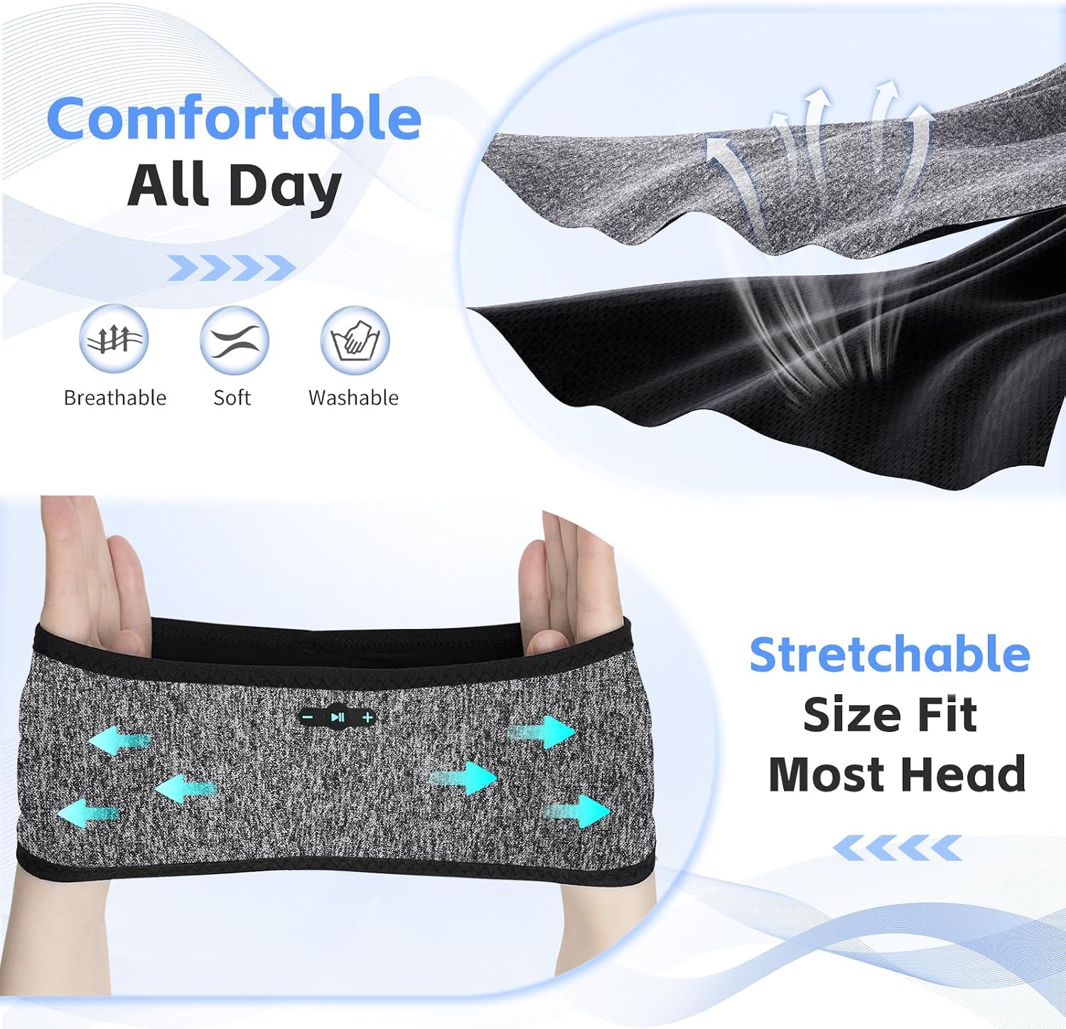 Detalle de Veeniitosr Sleep Headphones Bluetooth 6.0 Headband — 3-in-1 Sleep, Workout & Eye Mask