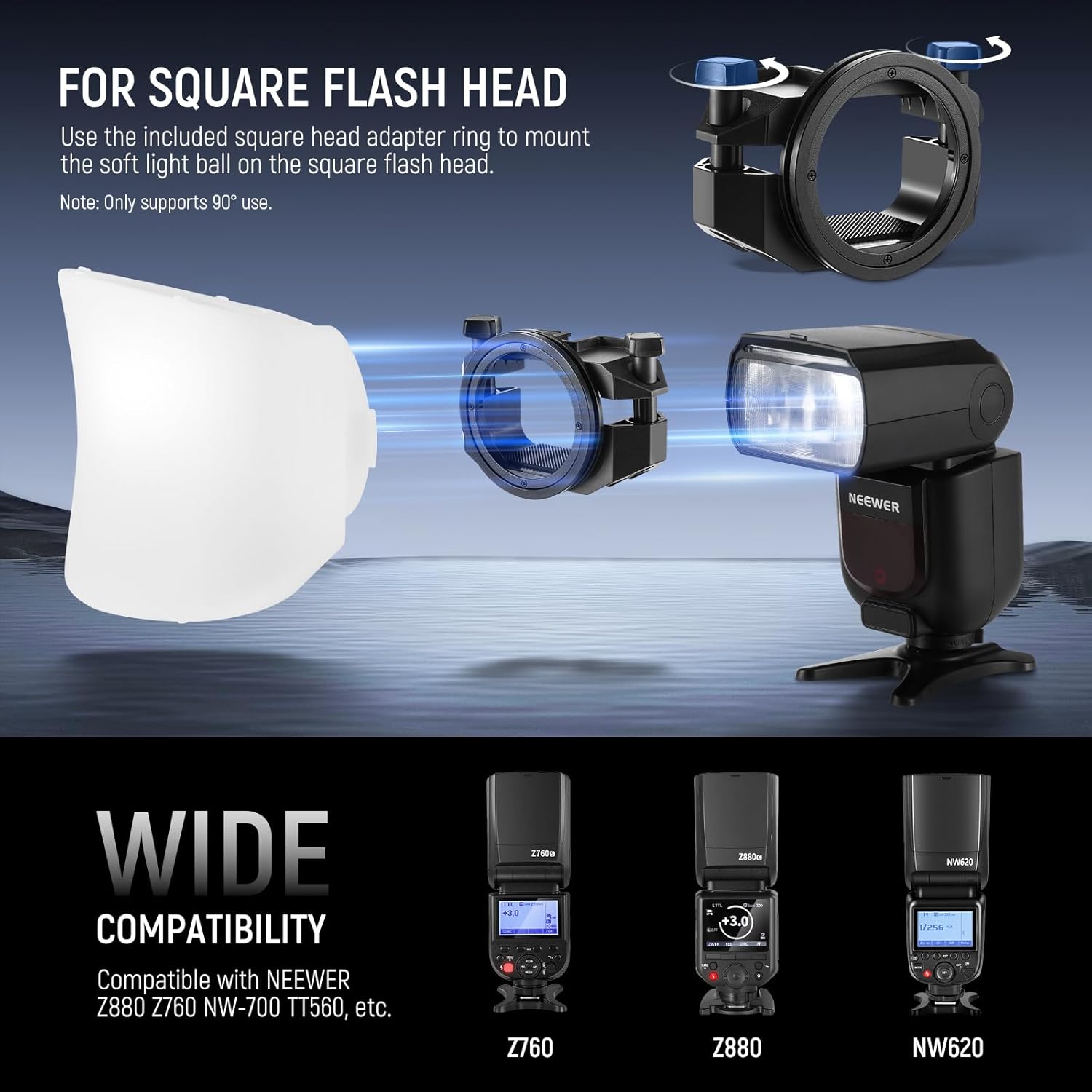 Detalle de NEEWER CRS7 Softbox Diffusion Dome with 3 Adapter Rings for Godox V1/Z1/Z2 & Square Speedlites