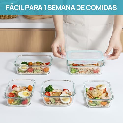 Thumbnail 4 de Vtopmart set de 8 recipientes de cristal para alimentos (herméticos, apilables y reutilizables)