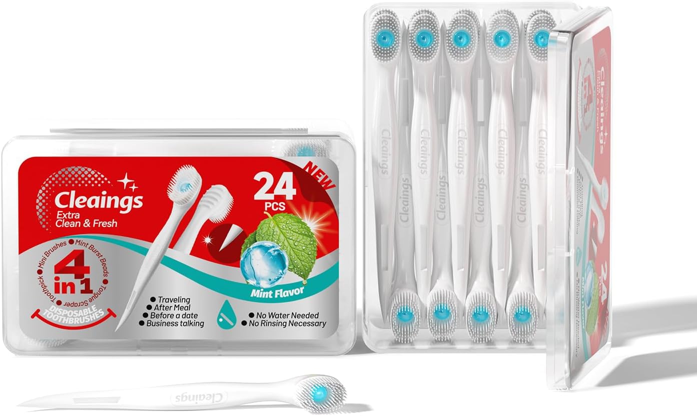Detalle de cleaings Disposable Travel Toothbrush 24 Count — 4-in-1 Mini Toothbrush with Built-in Toothpaste