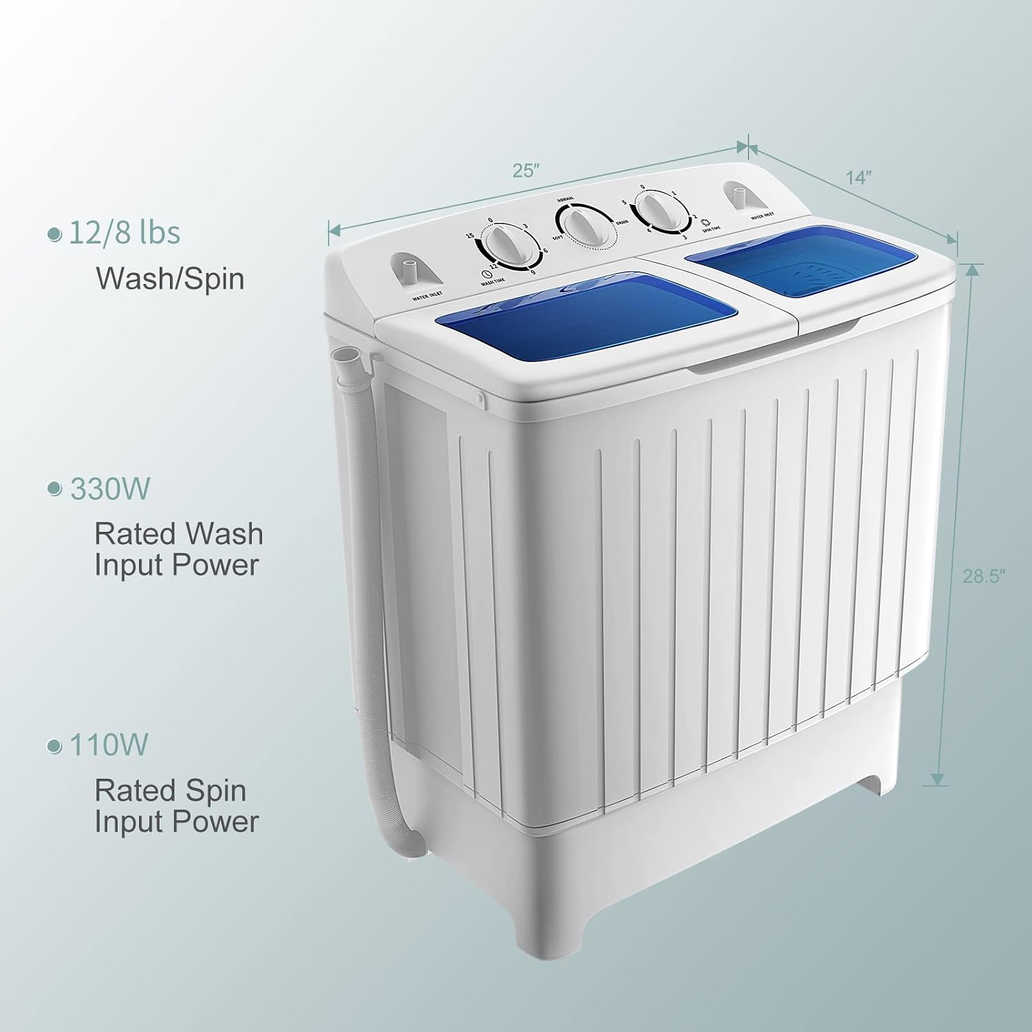 Detalle 2 de COSTWAY 24961-CYPE Portable Twin-Tub Washing Machine, 12-lb Washer, 8-lb Spinner