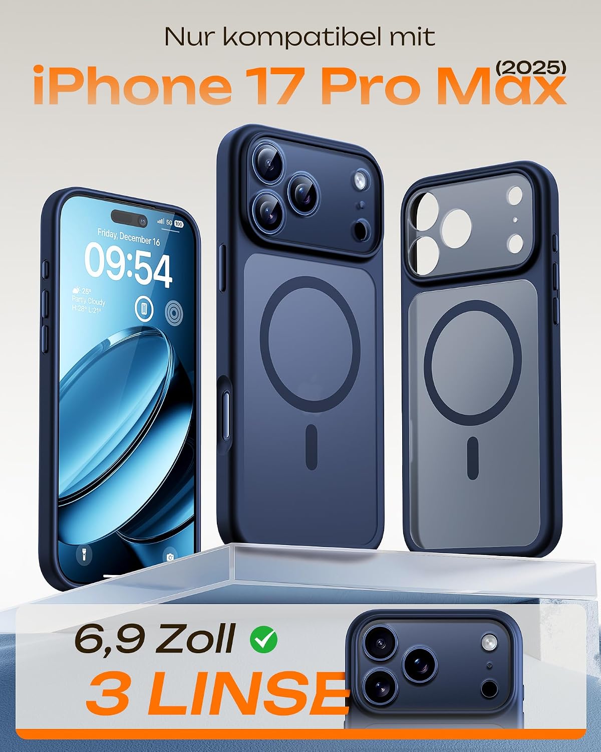 Detalle 2 de TOCOL iPhone 17 Pro Max Hülle 6,9" – MagSafe, blau