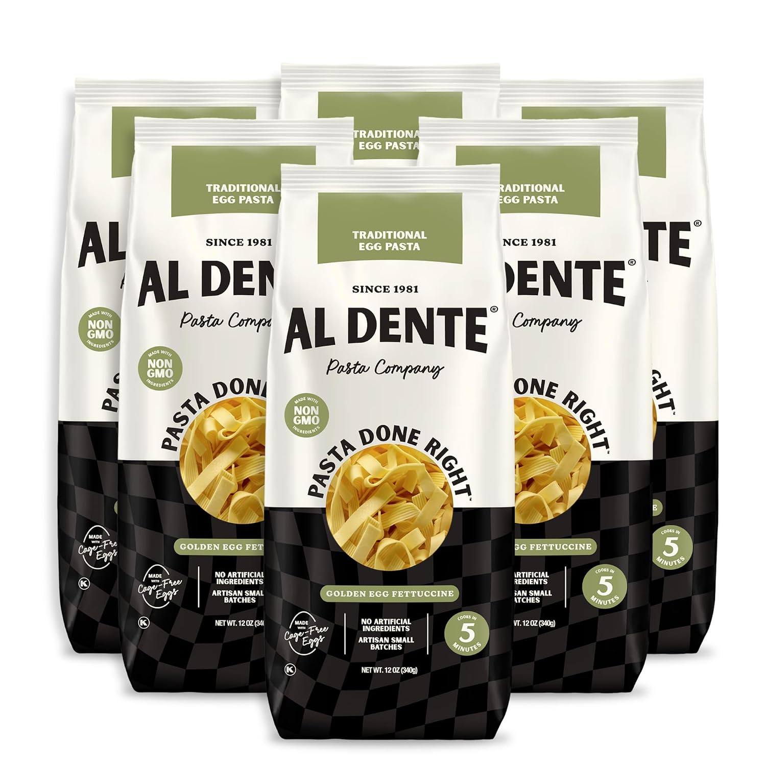 Detalle de Al Dente Golden Egg Fettuccine, Cage-Free Egg Pasta, 12 oz Bags, Pack of 6