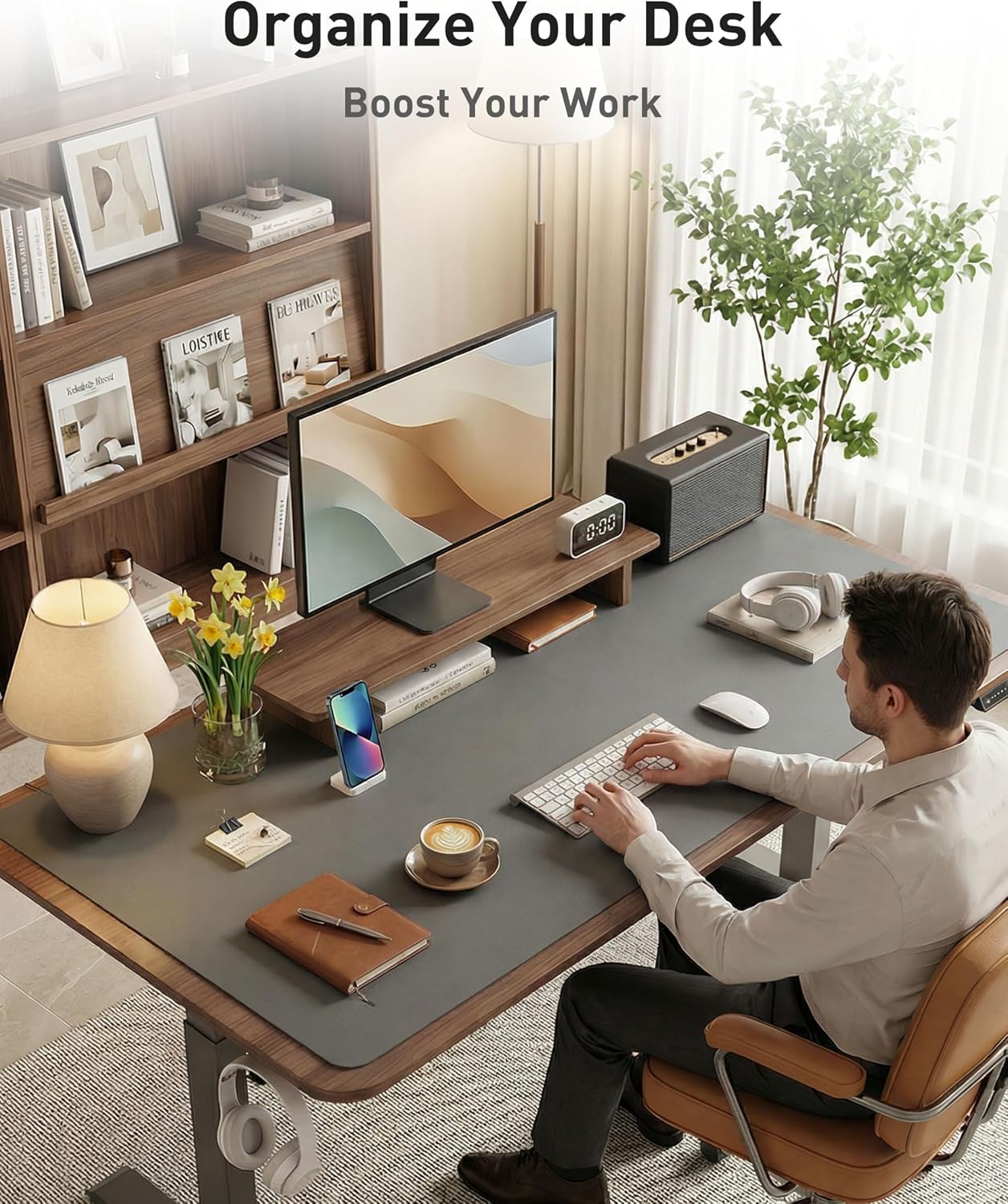 Detalle de Aothia Faux Leather Desk Mat, 40" x 24" Non-Slip PU Surface