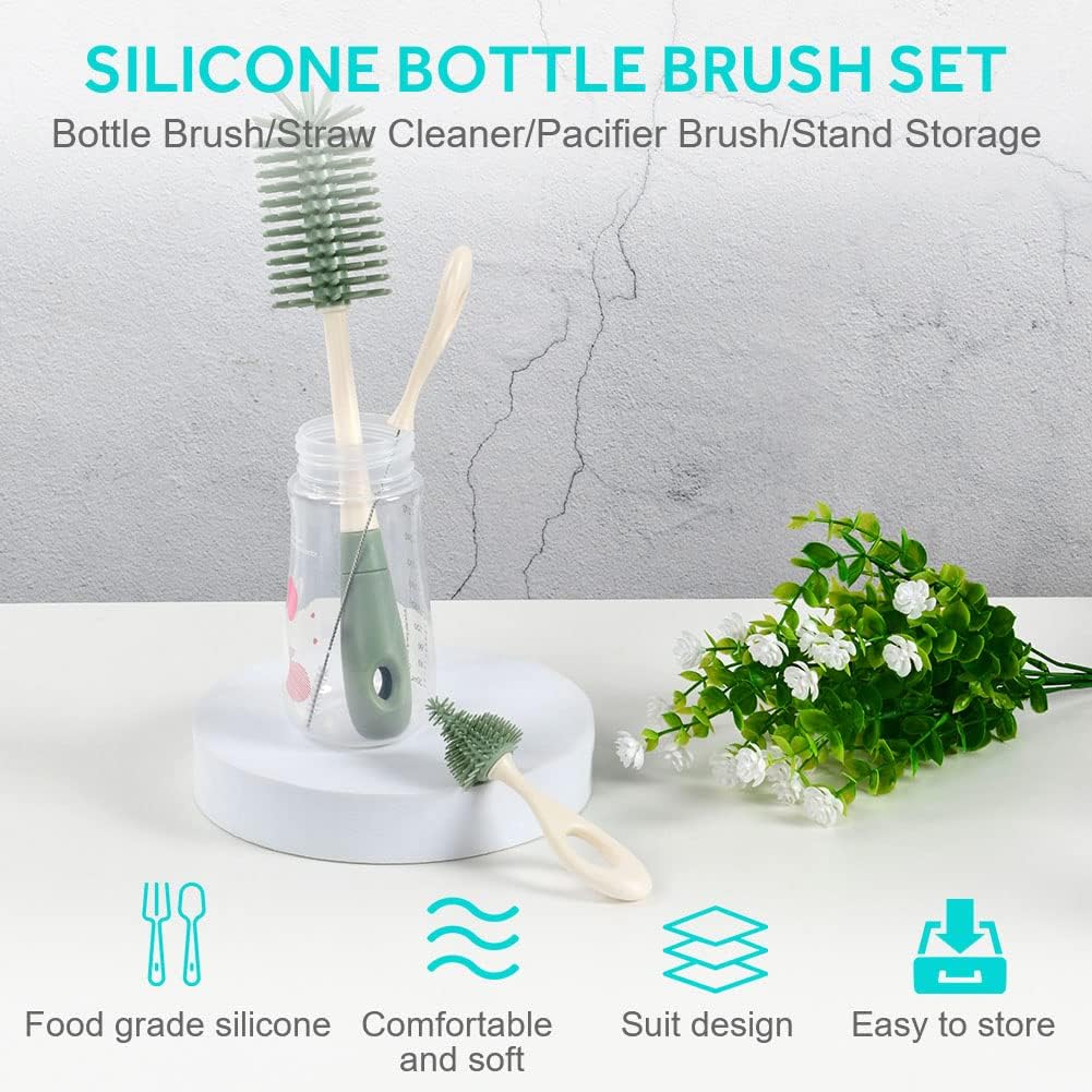 Detalle de Ensemble Vicloon 4 en 1: brosse bébé en silicone, 360° et support pratique