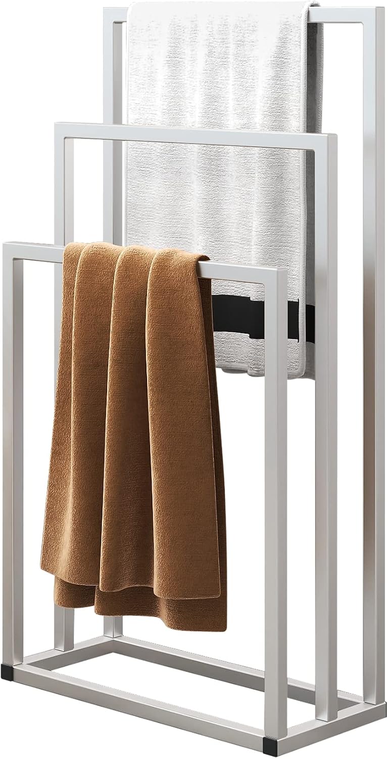 Detalle 2 de HOJINLINERO 3-Tier Freestanding Metal Towel Rack, Silver, 45 x 22 x 86 cm