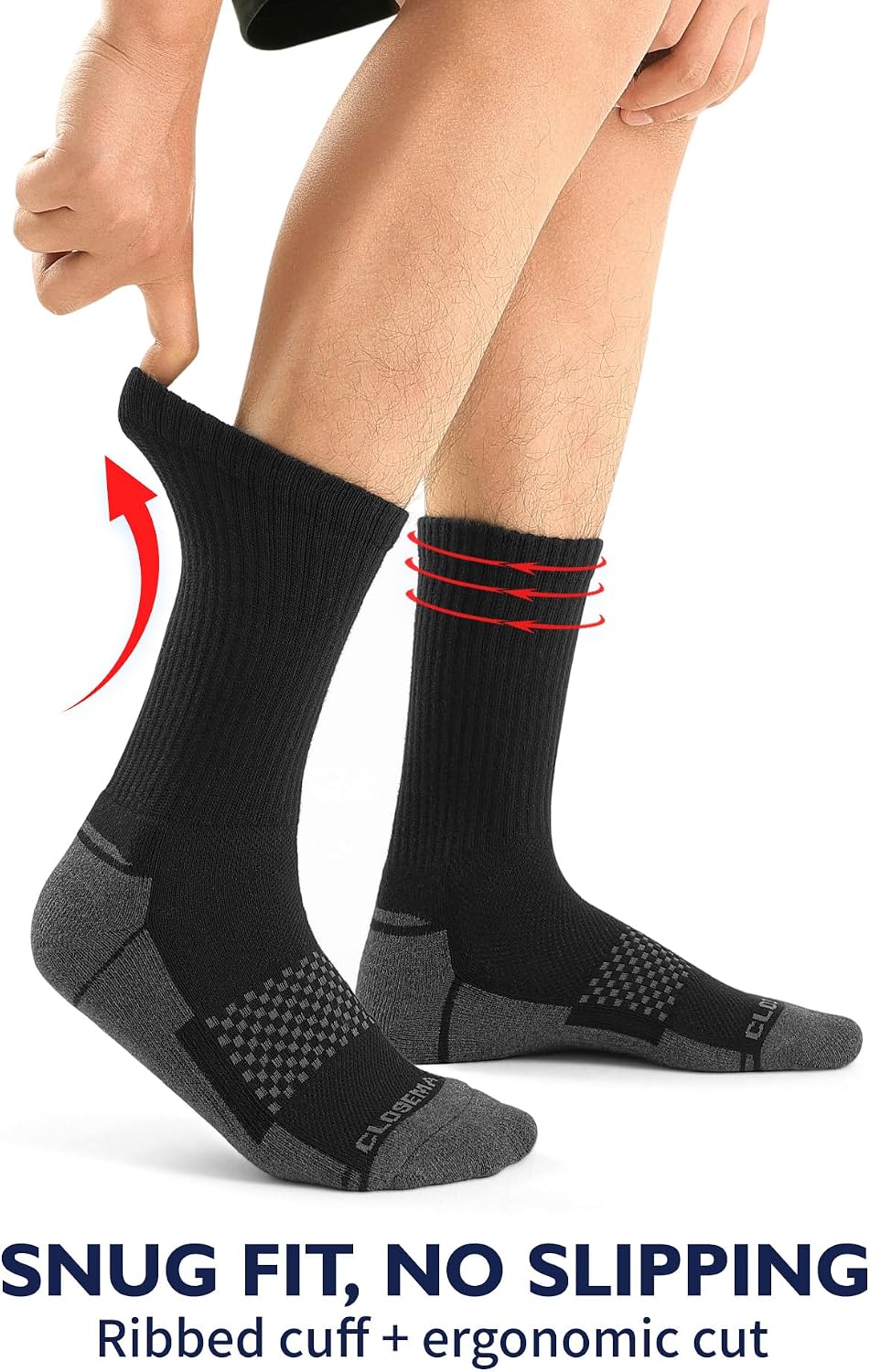 Detalle 1 de CLOSEMATE CT08 Men's Cushioned Crew Socks, 6 Pairs, Cotton Blend