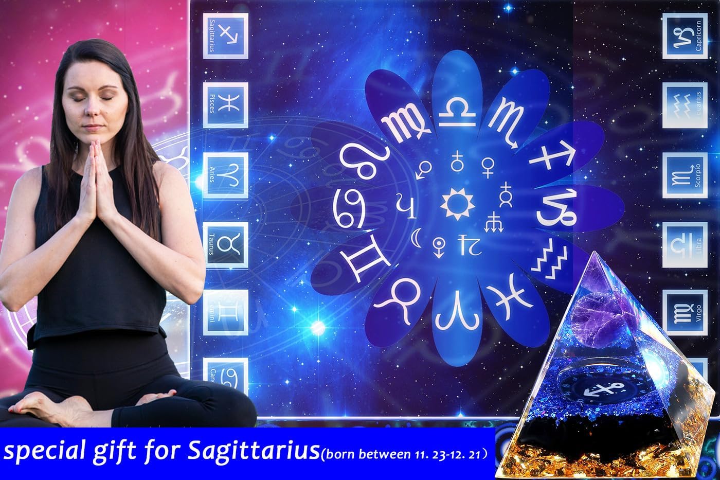 Detalle de XIANNVXI Sagittarius Crystal Tower – Healing Crystal and Reiki Gift for Sagittarius