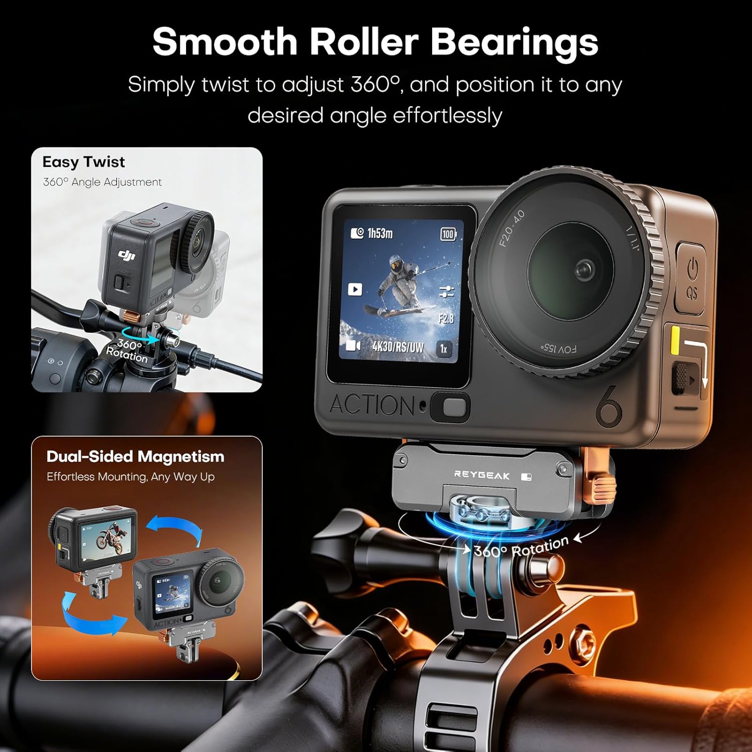 Thumbnail 2 de REYGEAK Supporto magnetico in alluminio girevole 360° per DJI Action 6 / OSMO Nano / Action 5-4-3