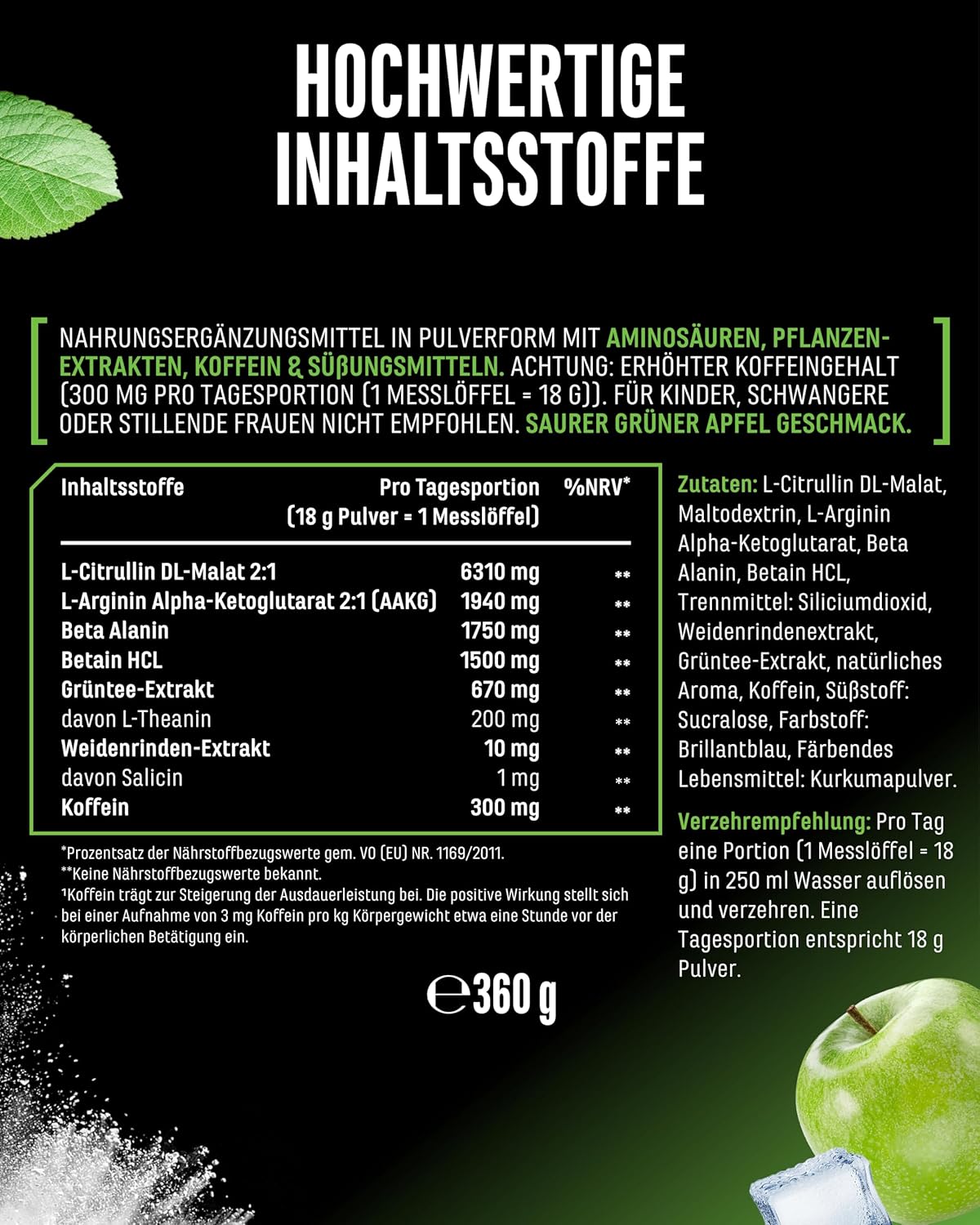 Thumbnail 6 de LIMITBREAKER® Pre Workout Booster mit Koffein 300 mg – Sour Green Apple, 360 g Pulver