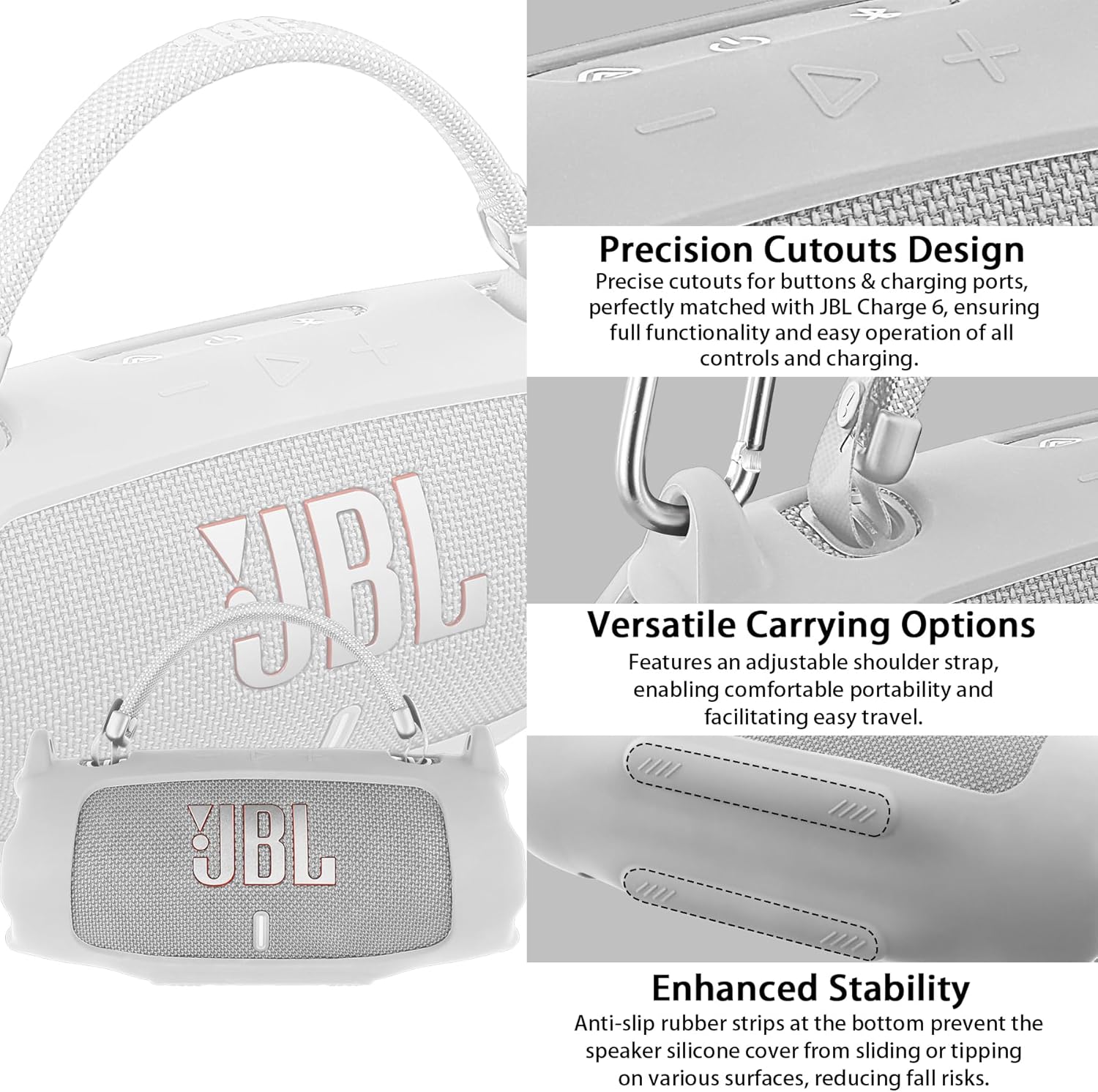Thumbnail 4 de Khanka Silicone Protective Cover for JBL Charge 6 with Detachable Strap – White