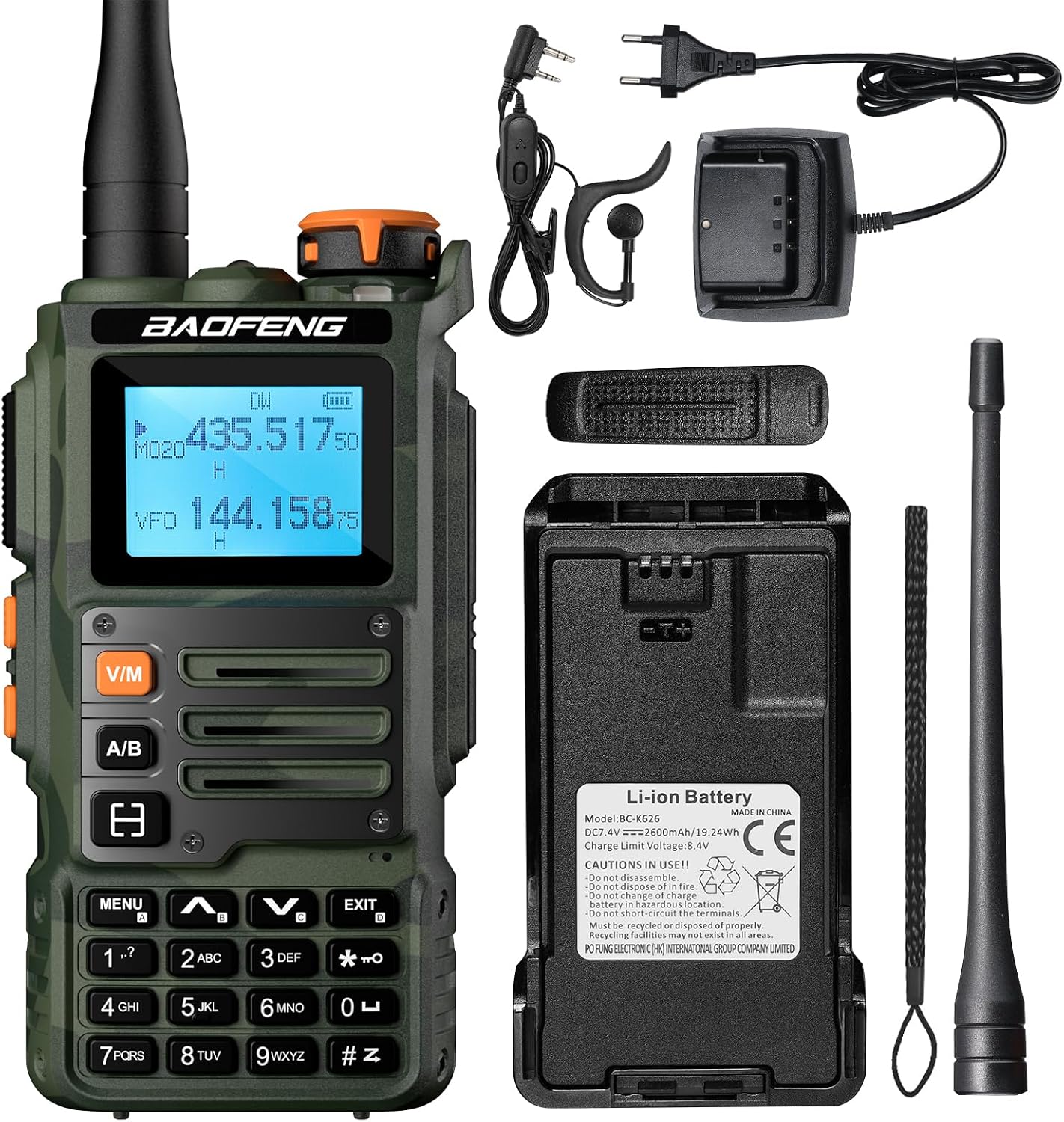 BaoFeng K63 6W Walkie Talkie tri-band UHF/VHF + radio portatile con batteria 2600 mAh e schermo a colori