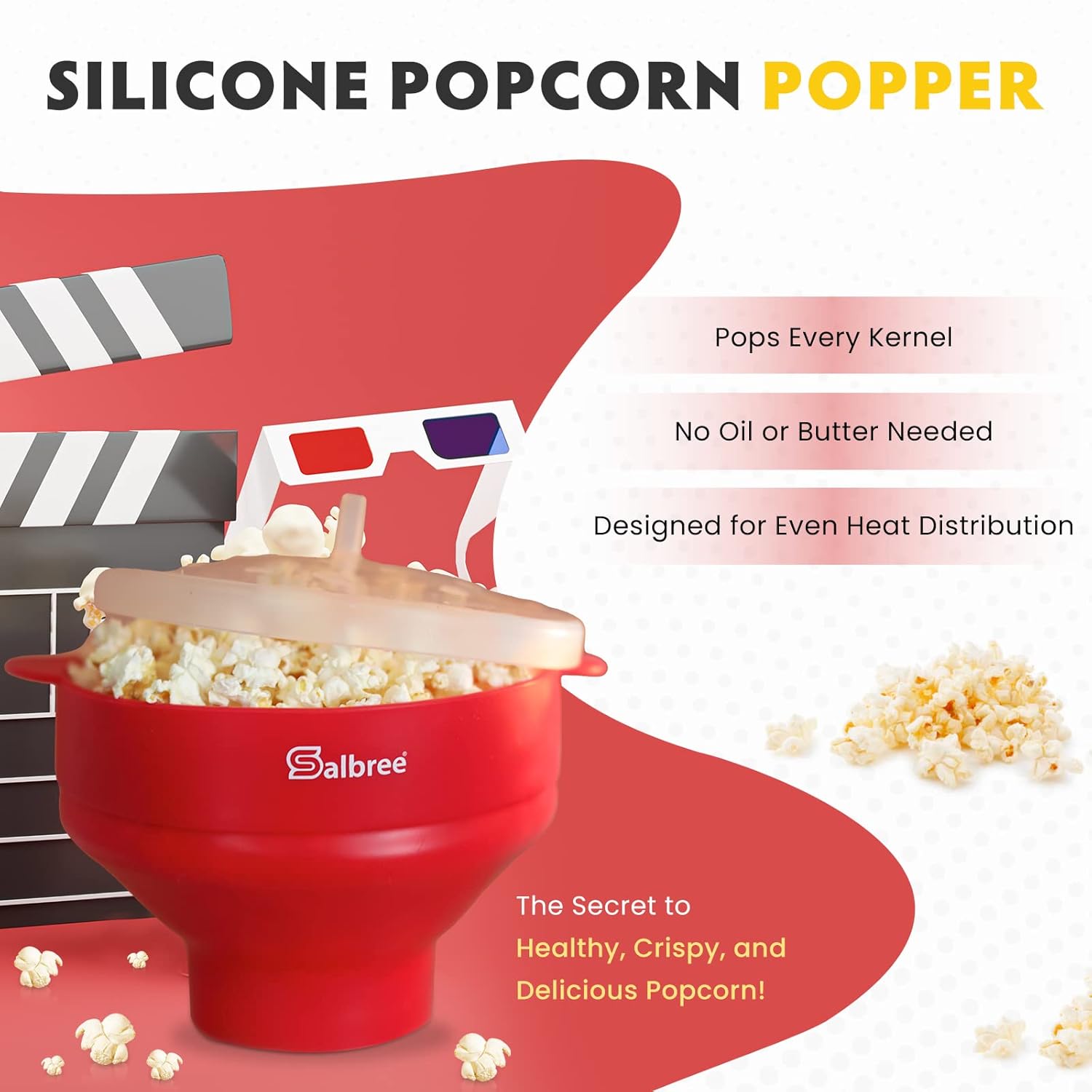 Thumbnail 1 de The Original Salbree Collapsible Silicone Microwave Popcorn Popper Maker (Aqua) — Microwavable Bowl for Up to 16 Cups
