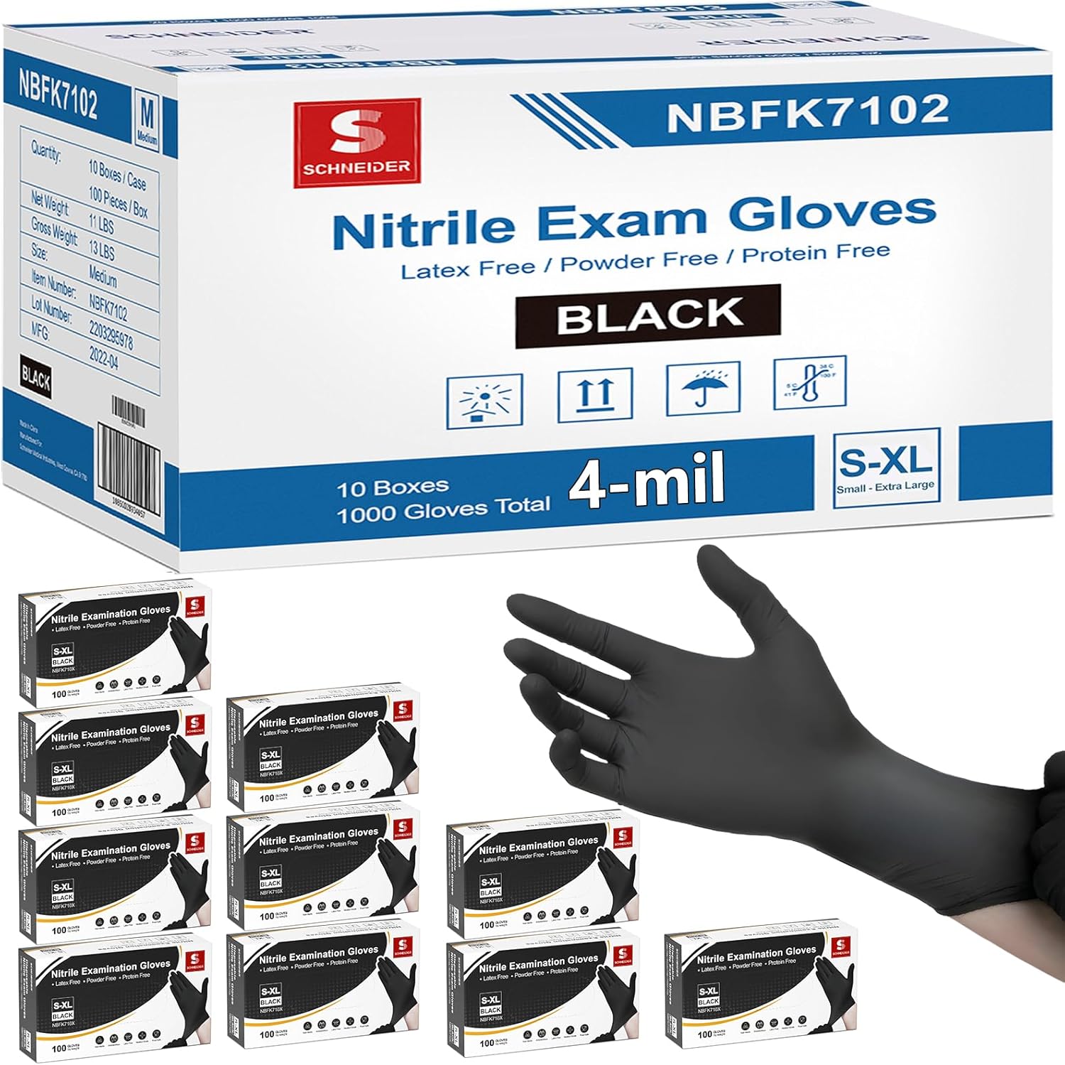 Thumbnail 6 de Schneider Nitrile Exam Gloves, 4 Mil Black – Latex-Free, Powder-Free, Food Safe
