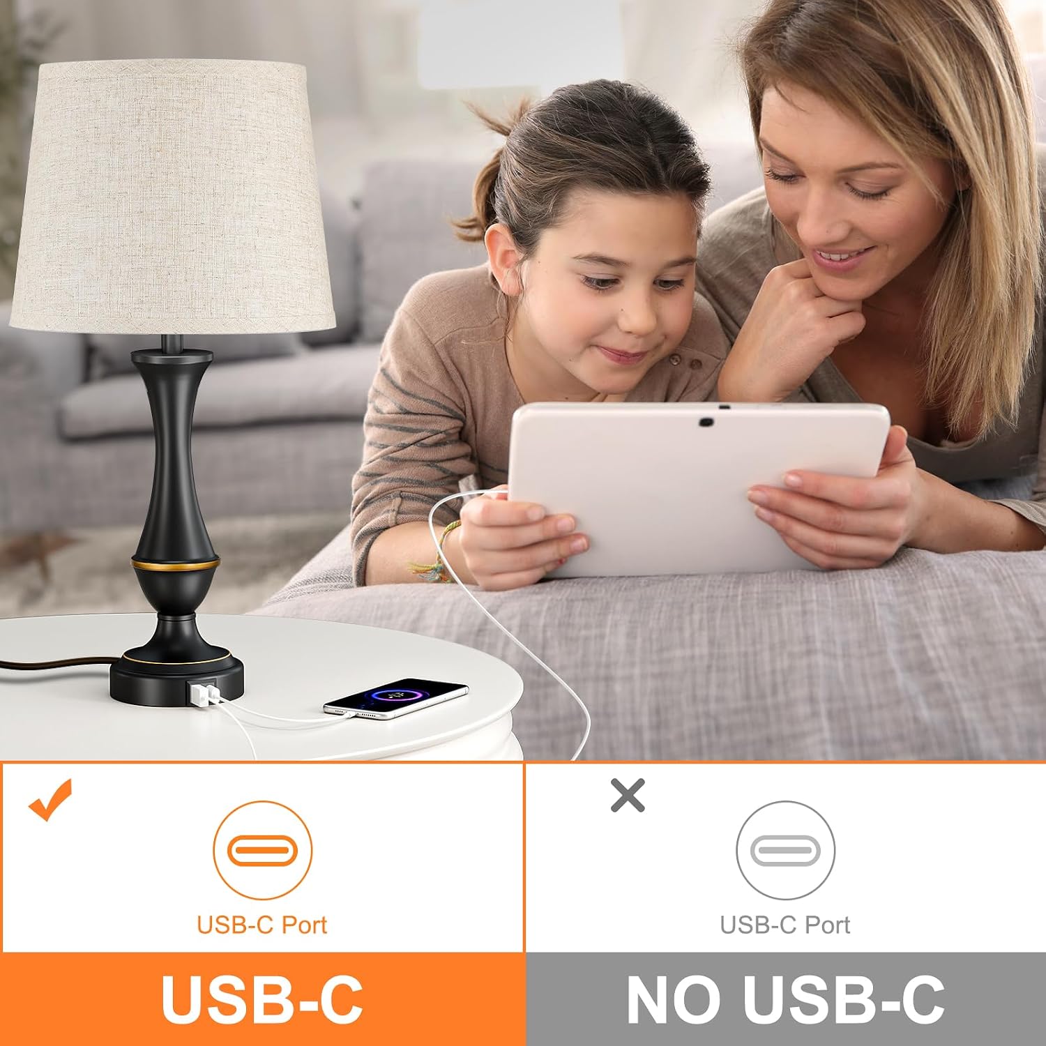 Thumbnail 6 de Seealle Upgraded Touch Lamps for Night Stands (Set of 2) with USB-C + USB-A, 3-Way Dimmable