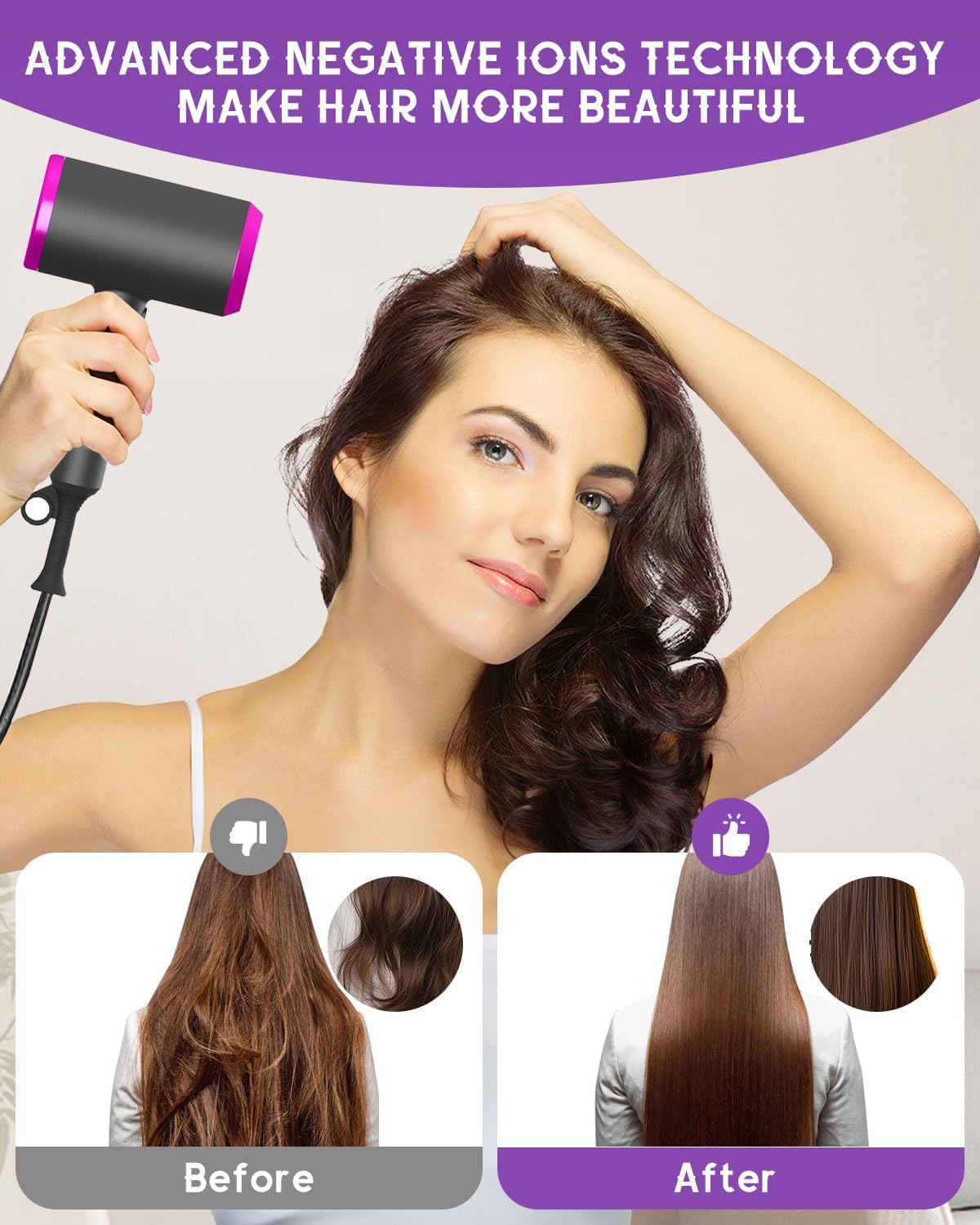 Detalle de Small Hair Dryer, Foldable Ionic Blow Dryer with Diffuser & Concentrator for Travel and Everyday Use