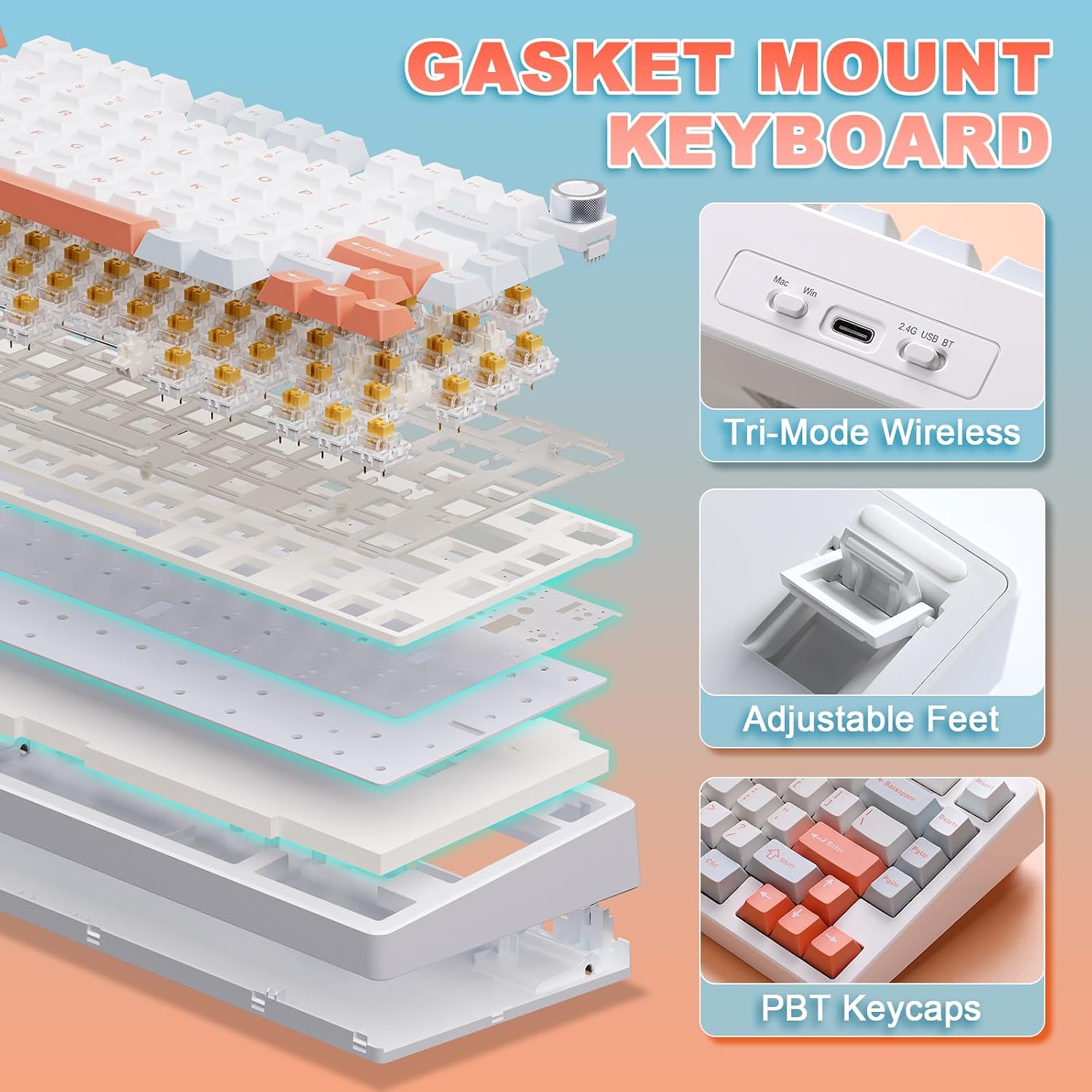 Thumbnail 5 de MIKIBY N75 V2 Mechanical Keyboard — 75% Layout with Knob, Tri-Mode Wireless & Gasket Design