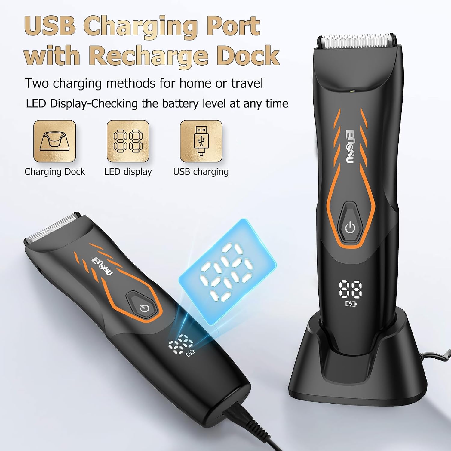 Detalle 2 de ENSSU Manscape Body Hair Trimmer for Men: Safe, cordless groin grooming with light and dock