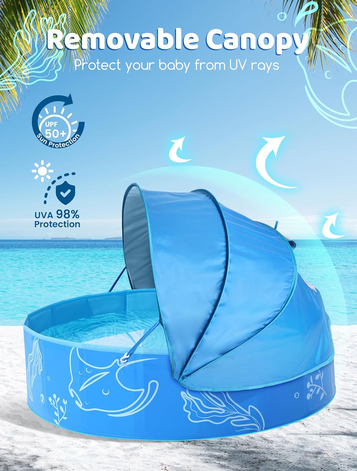 Thumbnail 1 de Hikiddy Foldable Kiddie Pool with Canopy (47in) — Sun Safe, Portable Backyard Water Fun