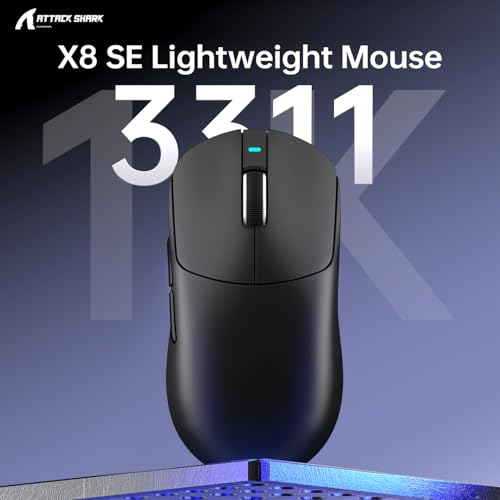 Detalle de ATTACK SHARK X8SE: mouse ultraleggero da 55 g con sensore PixArt PAW3311 e multi‑connessione
