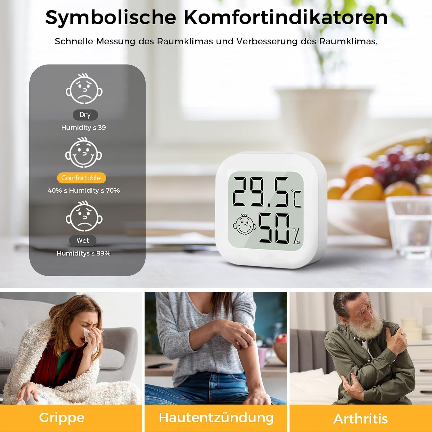 Detalle de CNMTCCO Thermometer – 4 Stück Hygrometer Innen, kompakte Raumklima-Messgeräte