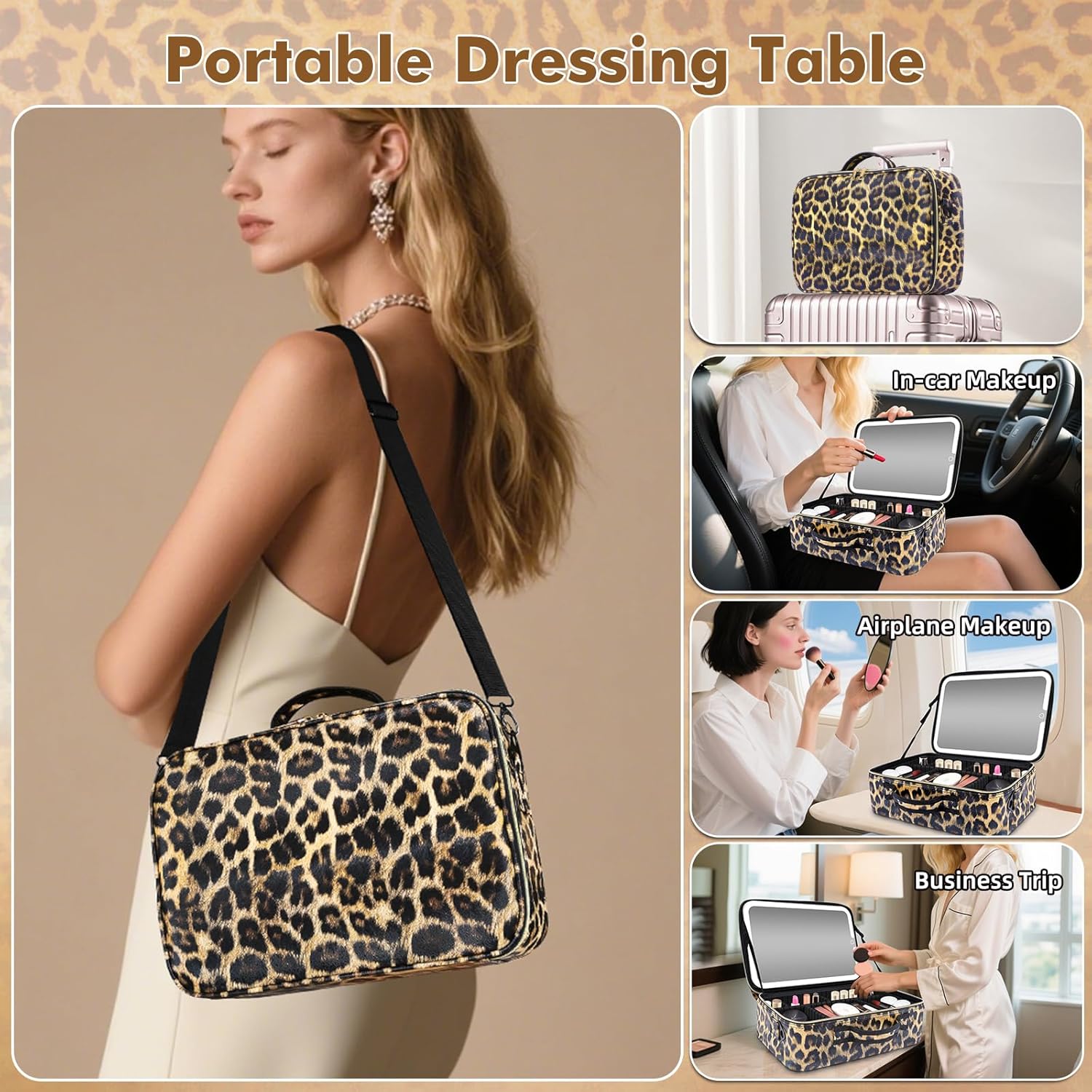 Thumbnail 6 de Large Makeup Bag with Removable Lighted Mirror — 38 x 30 cm, Adjustable Dividers and Brush Storage Board