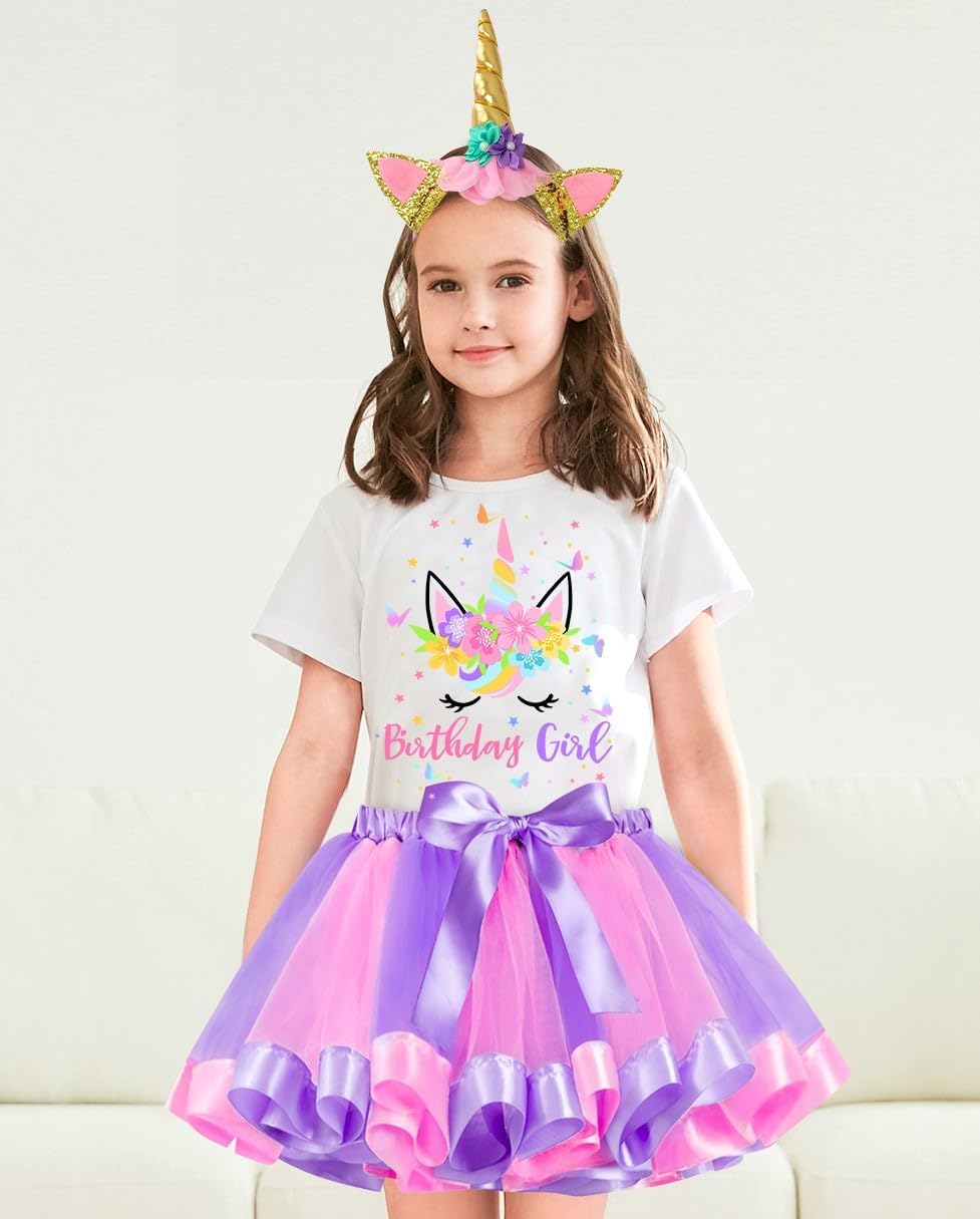 Thumbnail 1 de Doctor Unicorn Birthday Girls Unicorn Costume Outfit (Rainbow Tutu, T-Shirt, Satin Sash, Headband & Bow)