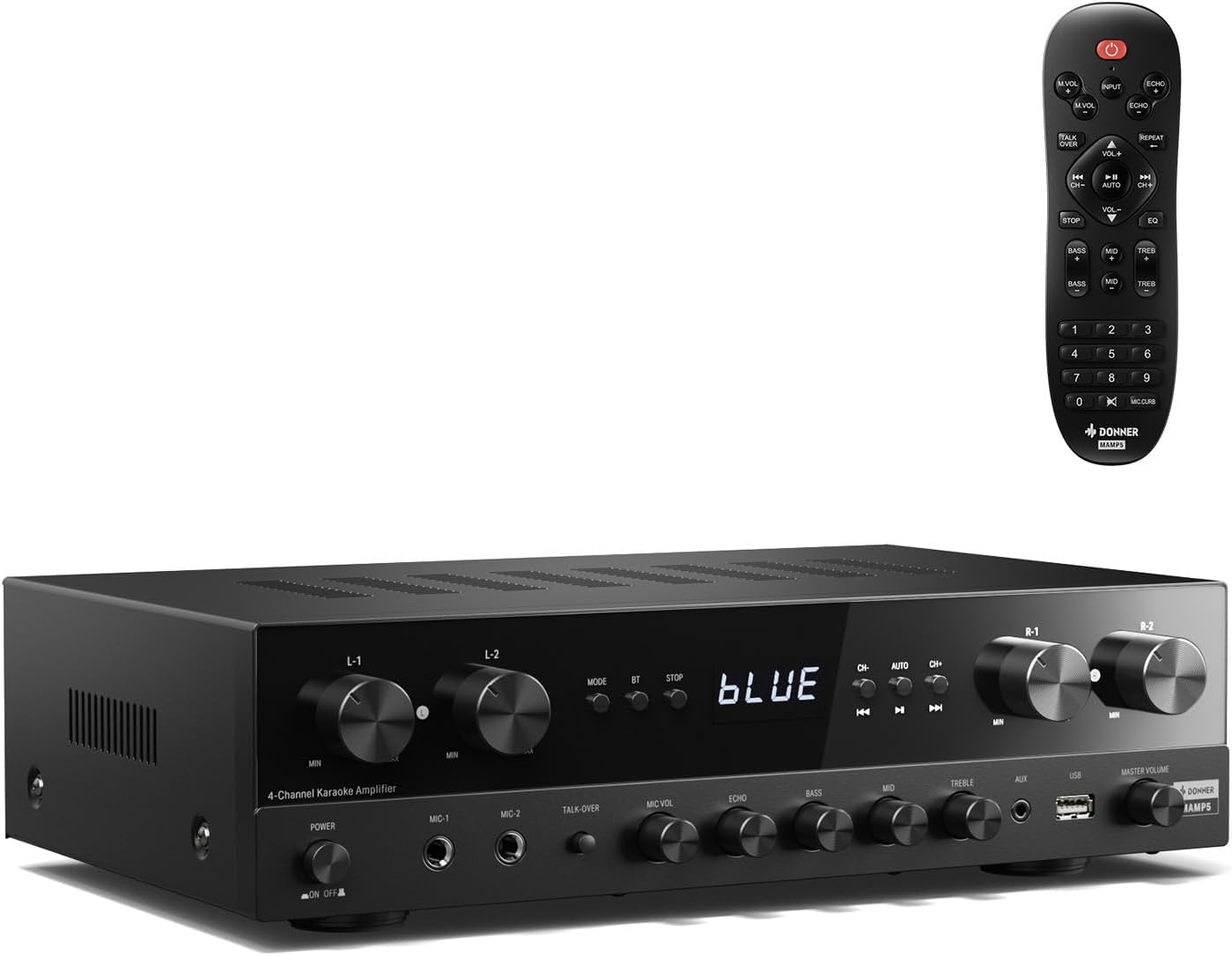 Detalle de Donner MAMP5 4-Channel Home Audio Amplifier, 1000W Peak, Bluetooth 5.3