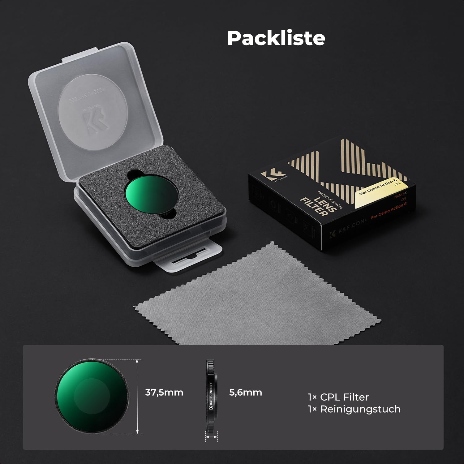 Thumbnail 5 de K&F CONCEPT CPL-Filter für DJI Osmo Action 6 – Polarisationsfilter mit HD-Optikglas und 28-facher Nanobeschichtung