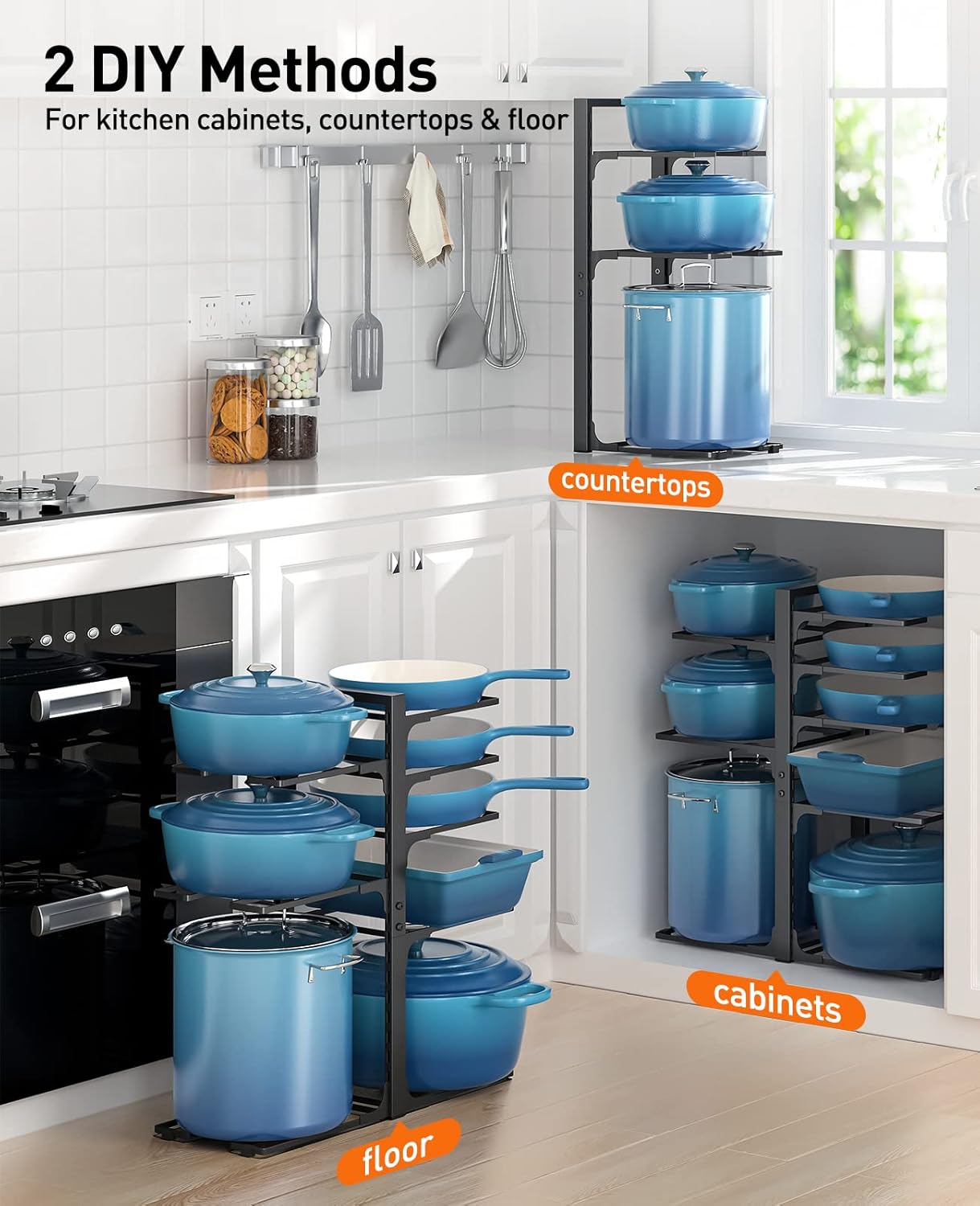 Thumbnail 4 de ORDORA Pots and Pans Organizer: Under Cabinet, 8-Tier Heavy-Duty Rack (20.8" Height) for Large Stockpots and Cast-Iron