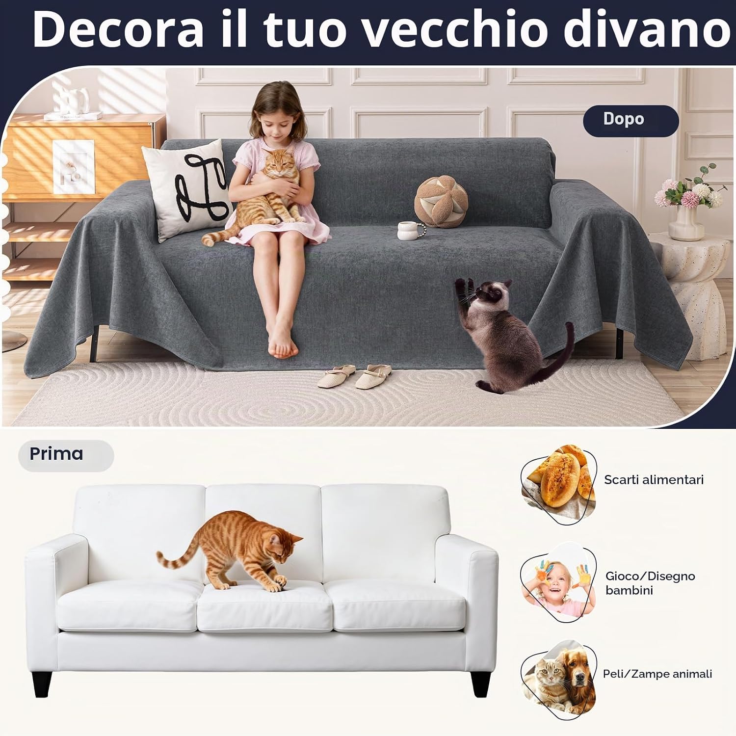 Thumbnail 3 de Royhom Telo Copridivano 4 Posti Impermeabile: protezione antigraffio e antiscivolo per animali e bambini